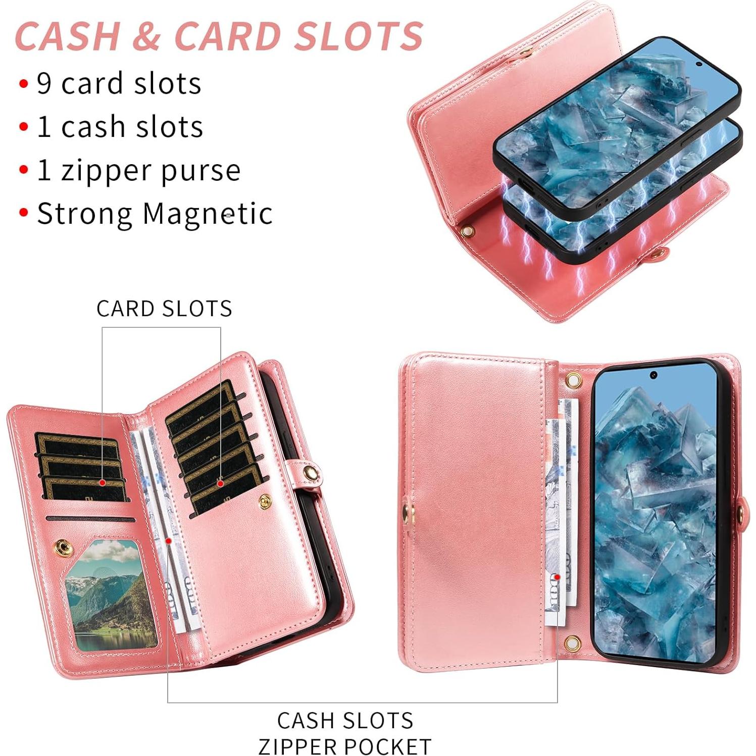 Funda Asuwish Oro Rosa para Google Pixel 8 Pro con Cartera