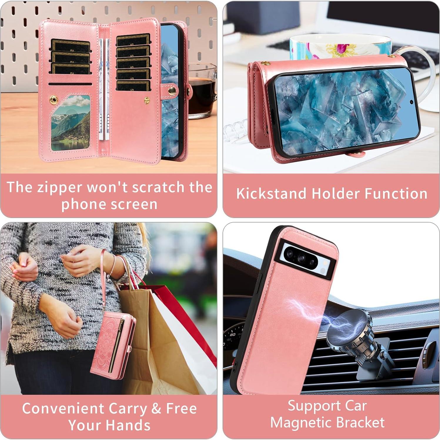 Funda Asuwish Oro Rosa para Google Pixel 8 Pro con Cartera