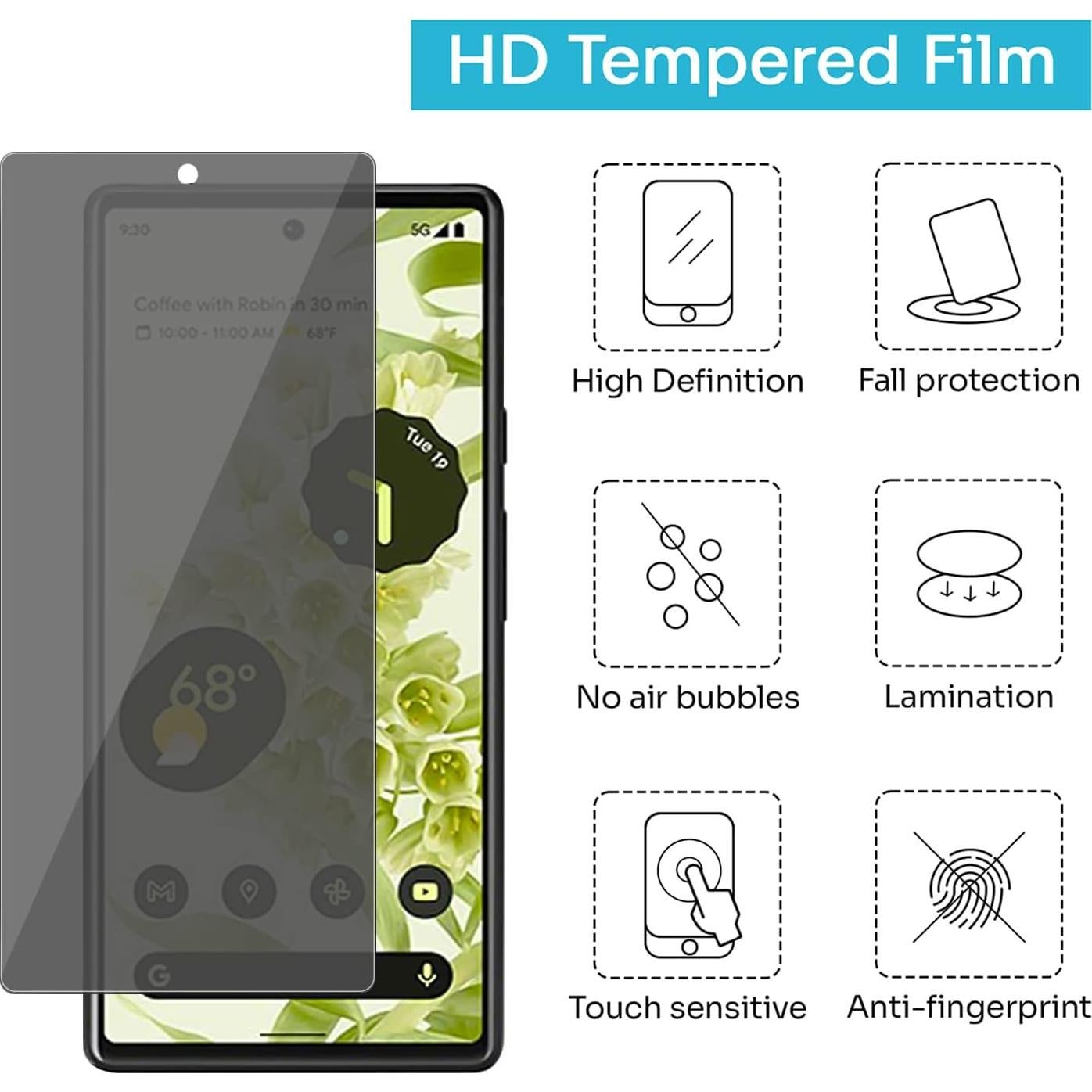 Paquete de 3 Protectores de Pantalla Privados Lokyoo para Pixel 6