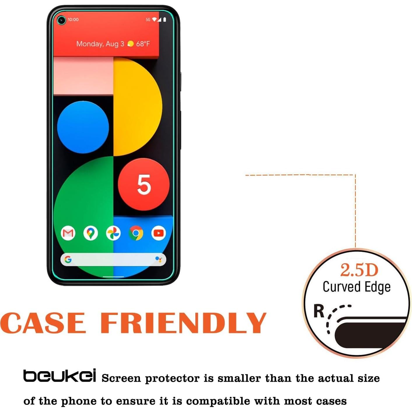 Protector de Pantalla Vidrio Templado Beukei para Google Pixel 5 5G - 4 Pack