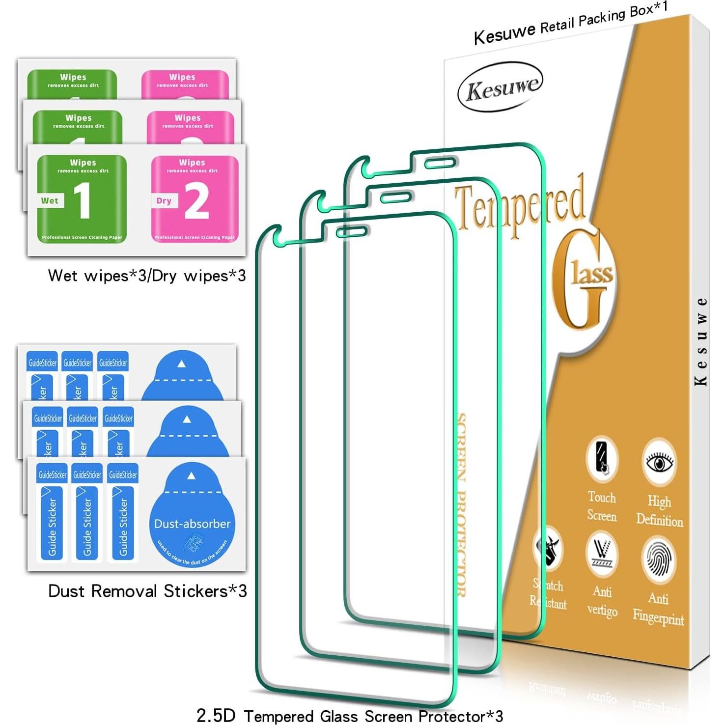 Protector de Pantalla Kesuwe para Google Pixel 4 Vidrio Templado 3-Pack