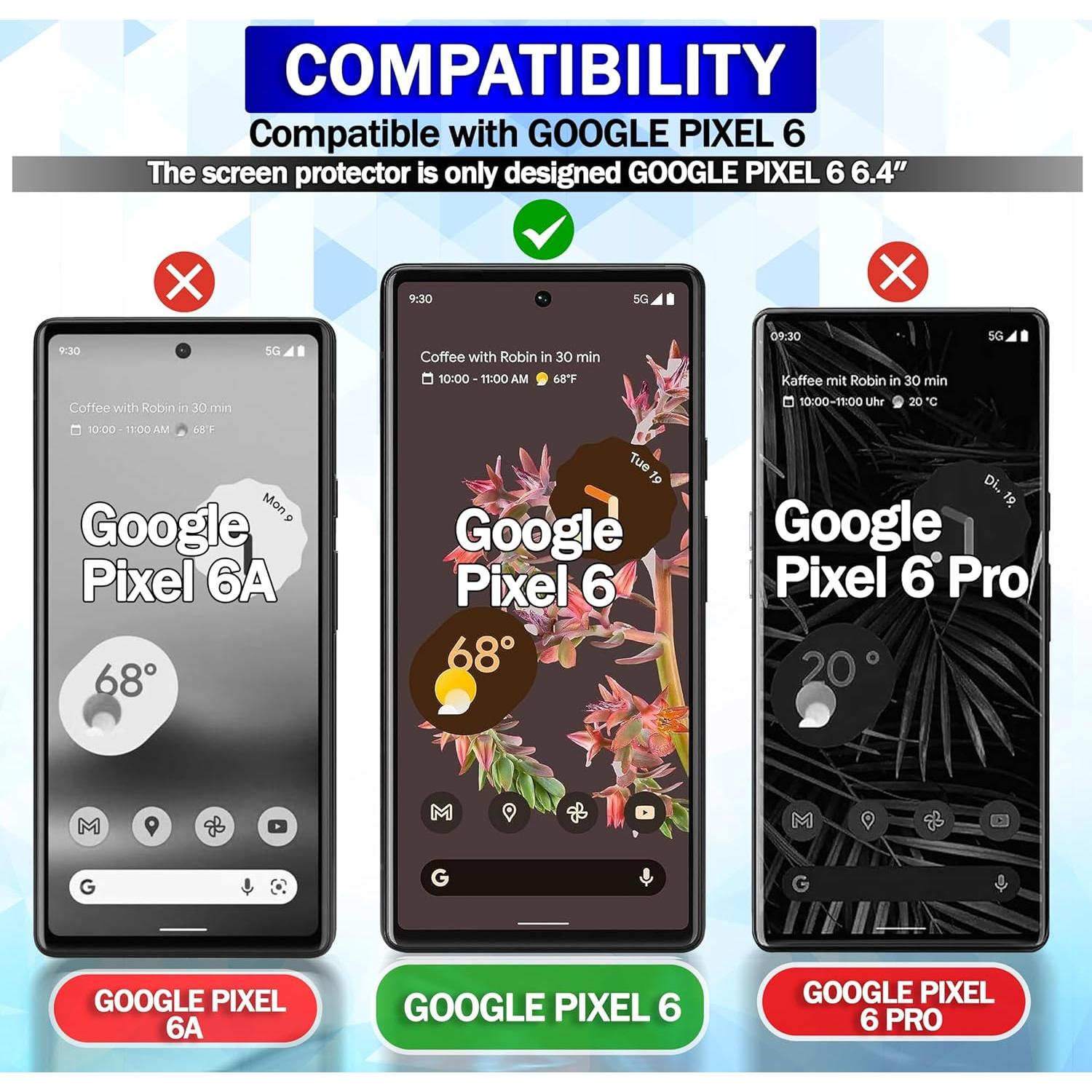 Protector de Pantalla RKINC para Google Pixel 6 - Vidrio Templado 3-Pack