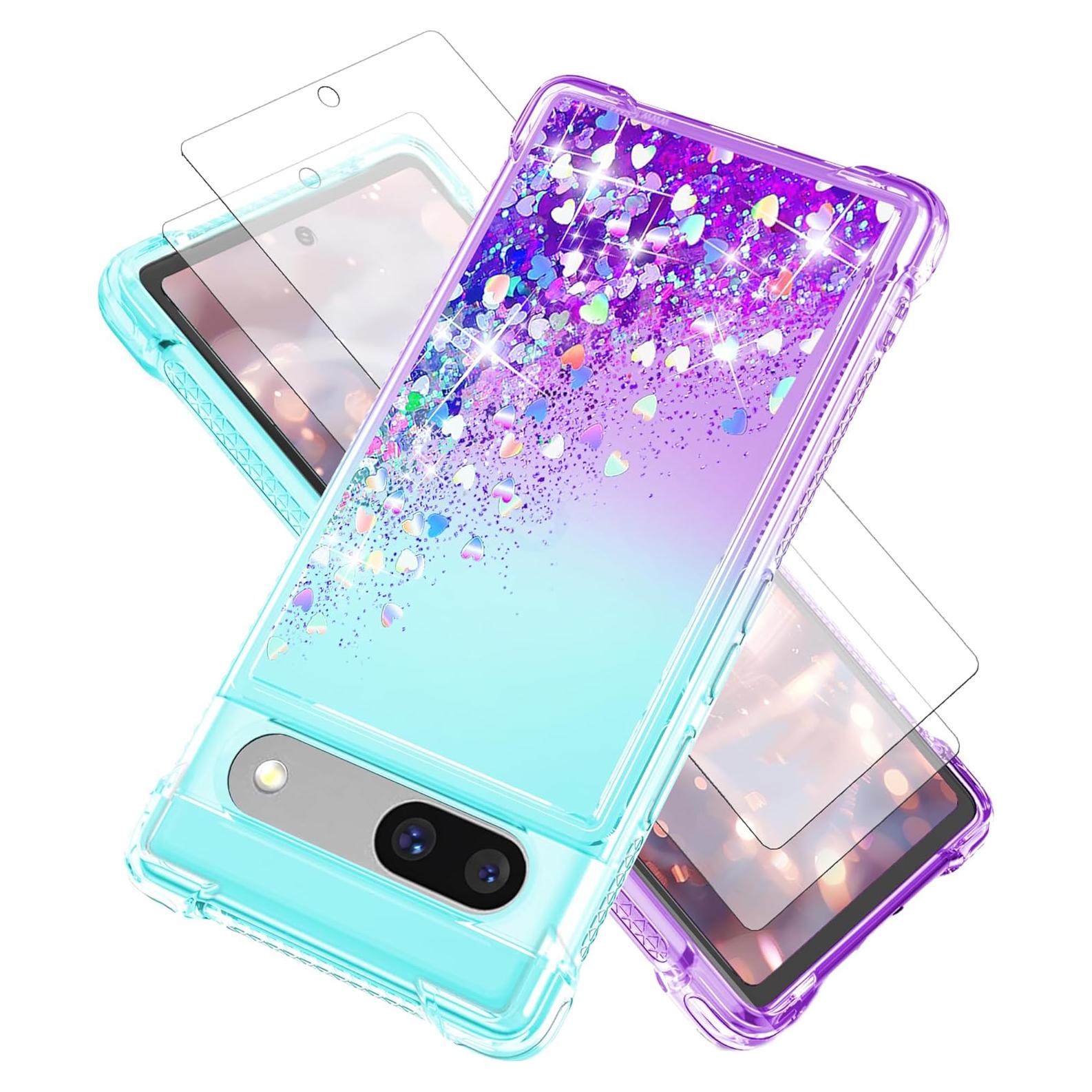 Funda TPU Google Pixel 7A con Purpurina y 2 Protectores