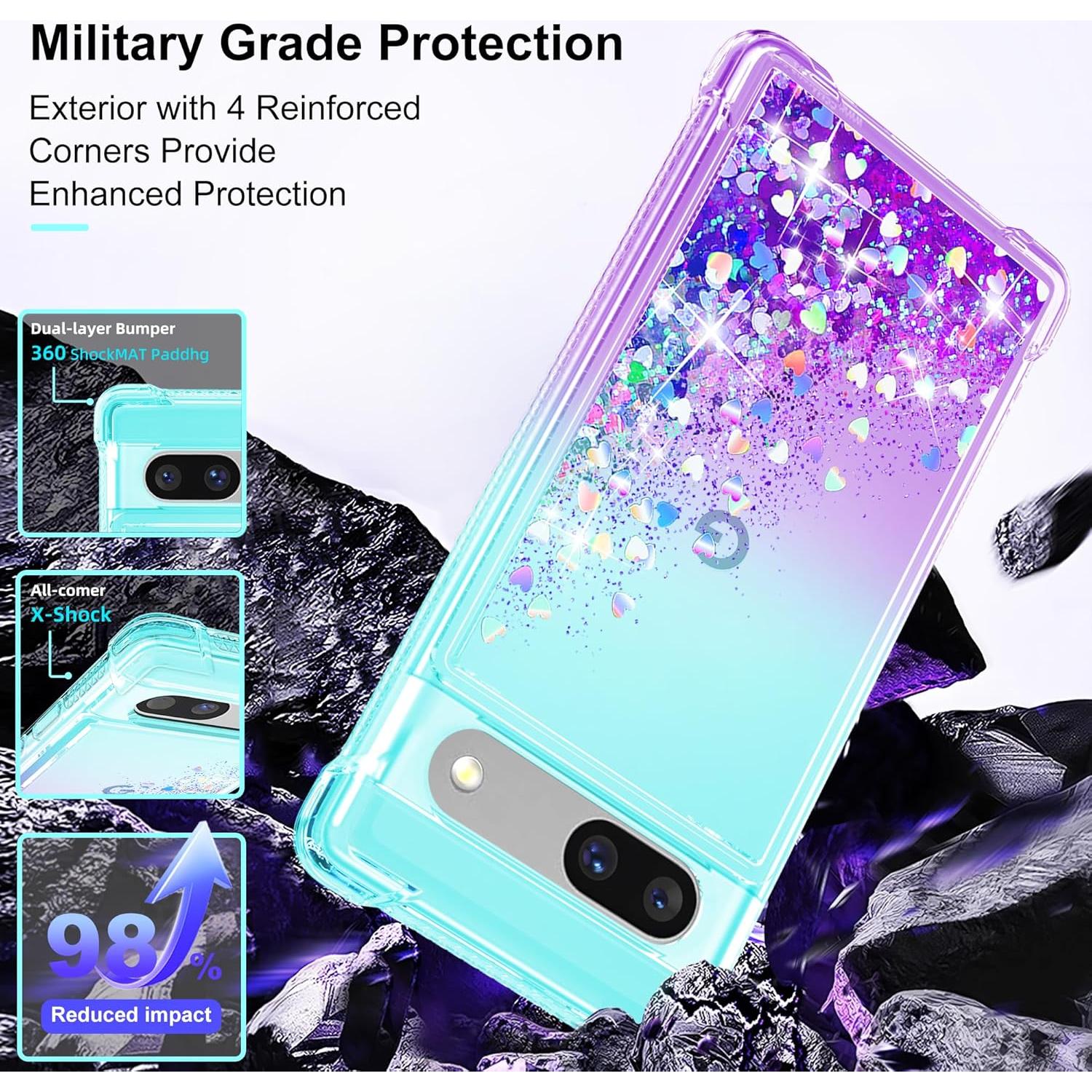 Funda TPU Google Pixel 7A con Purpurina y 2 Protectores