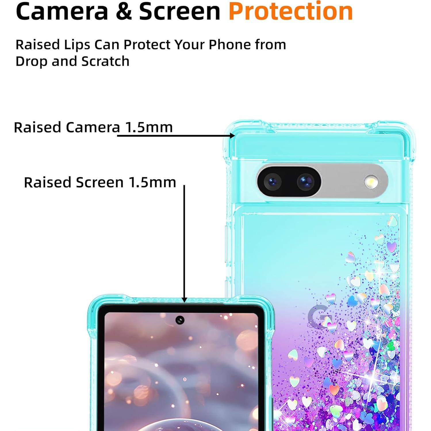 Funda TPU Google Pixel 7A con Purpurina y 2 Protectores