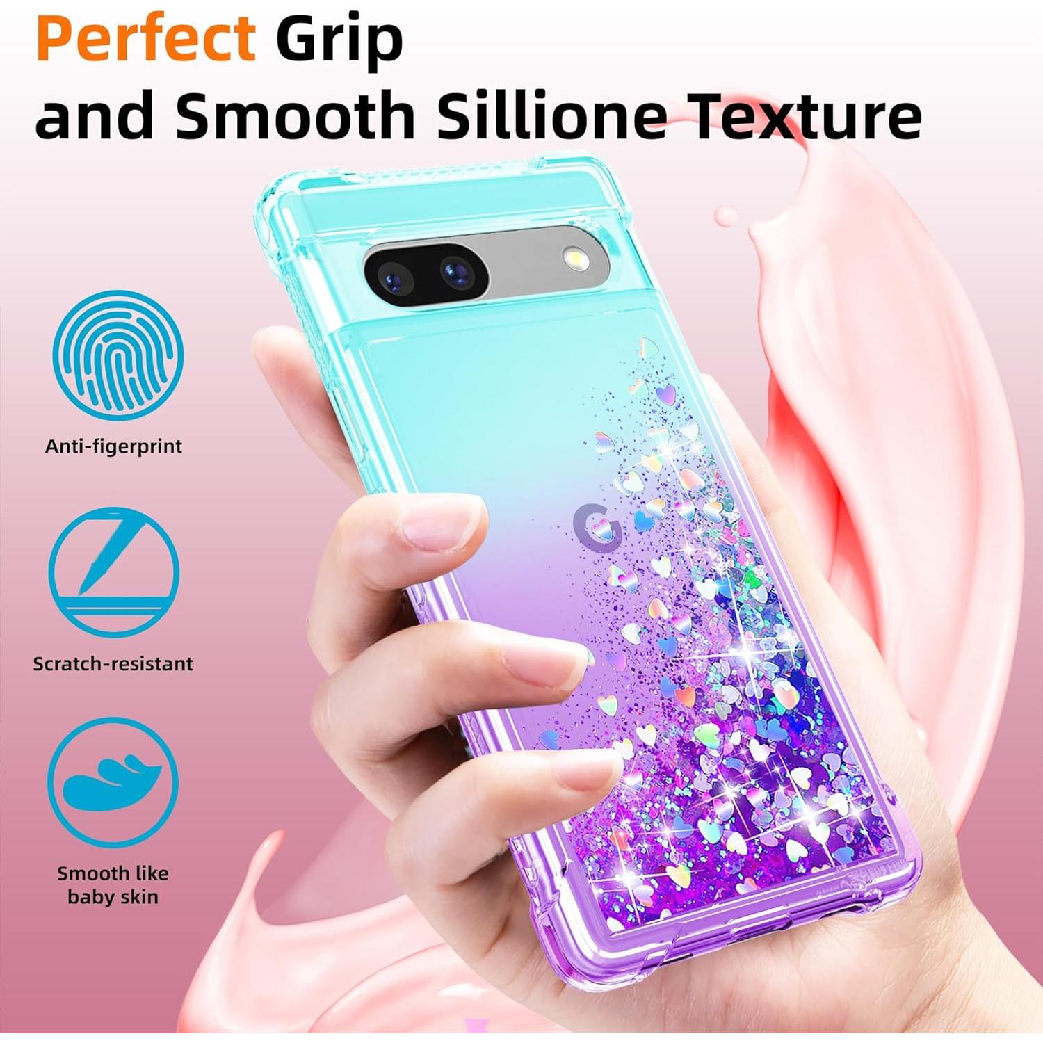 Funda TPU Google Pixel 7A con Purpurina y 2 Protectores