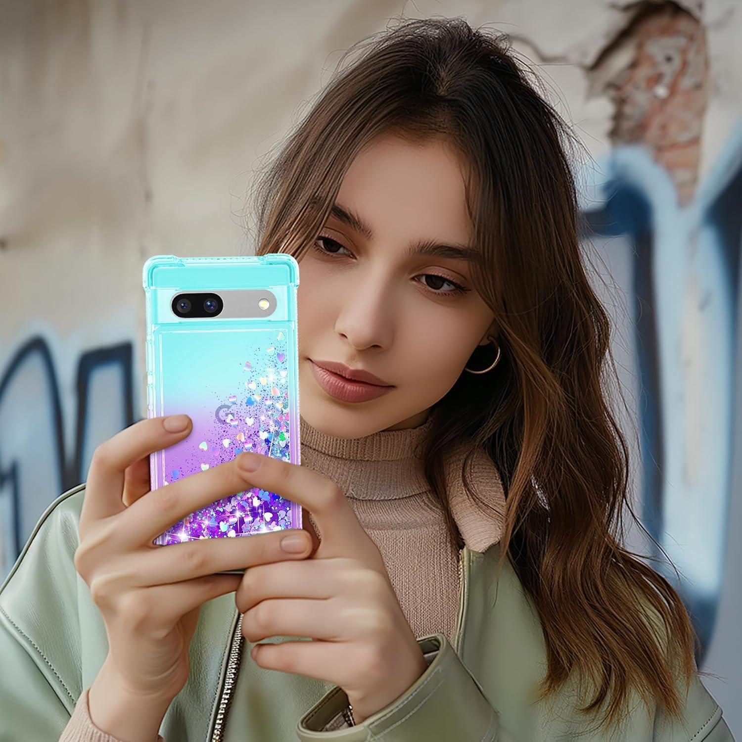 Funda TPU Google Pixel 7A con Purpurina y 2 Protectores