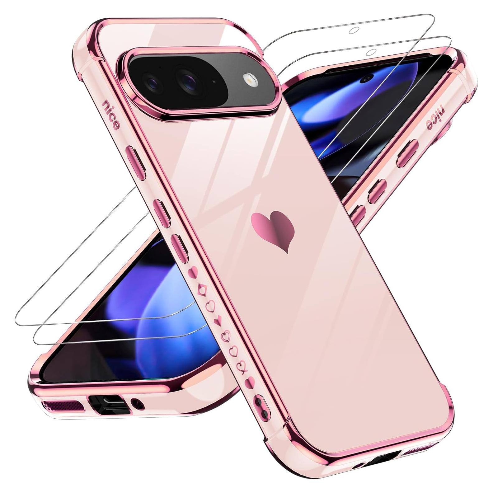 Funda TPU Rosa LeYi para Google Pixel 9/9 Pro + 2 Protectores