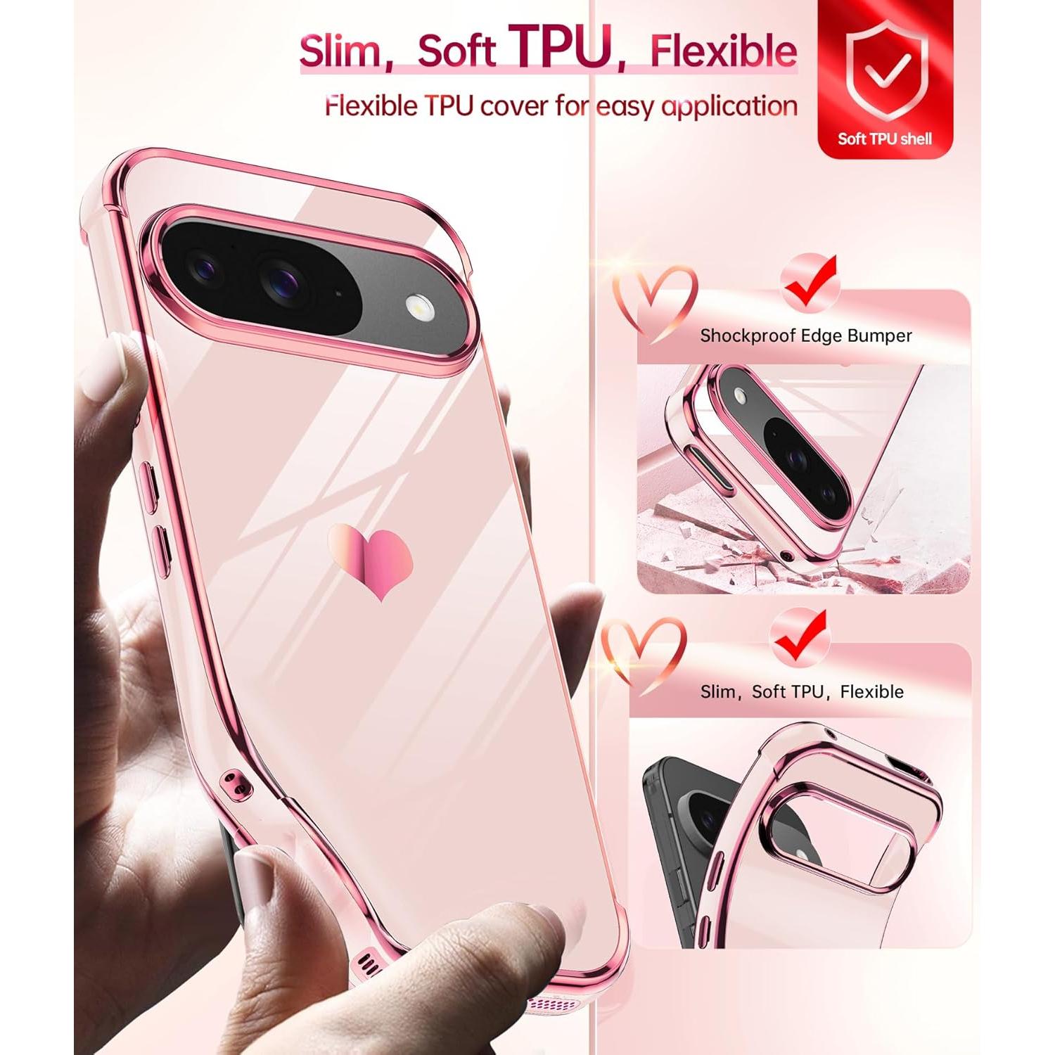 Funda TPU Rosa LeYi para Google Pixel 9/9 Pro + 2 Protectores