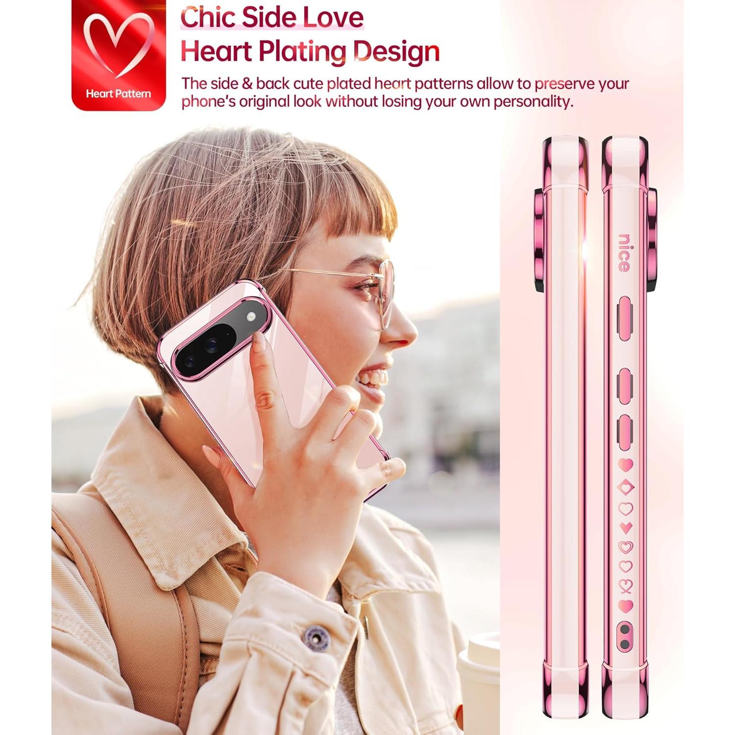 Funda TPU Rosa LeYi para Google Pixel 9/9 Pro + 2 Protectores