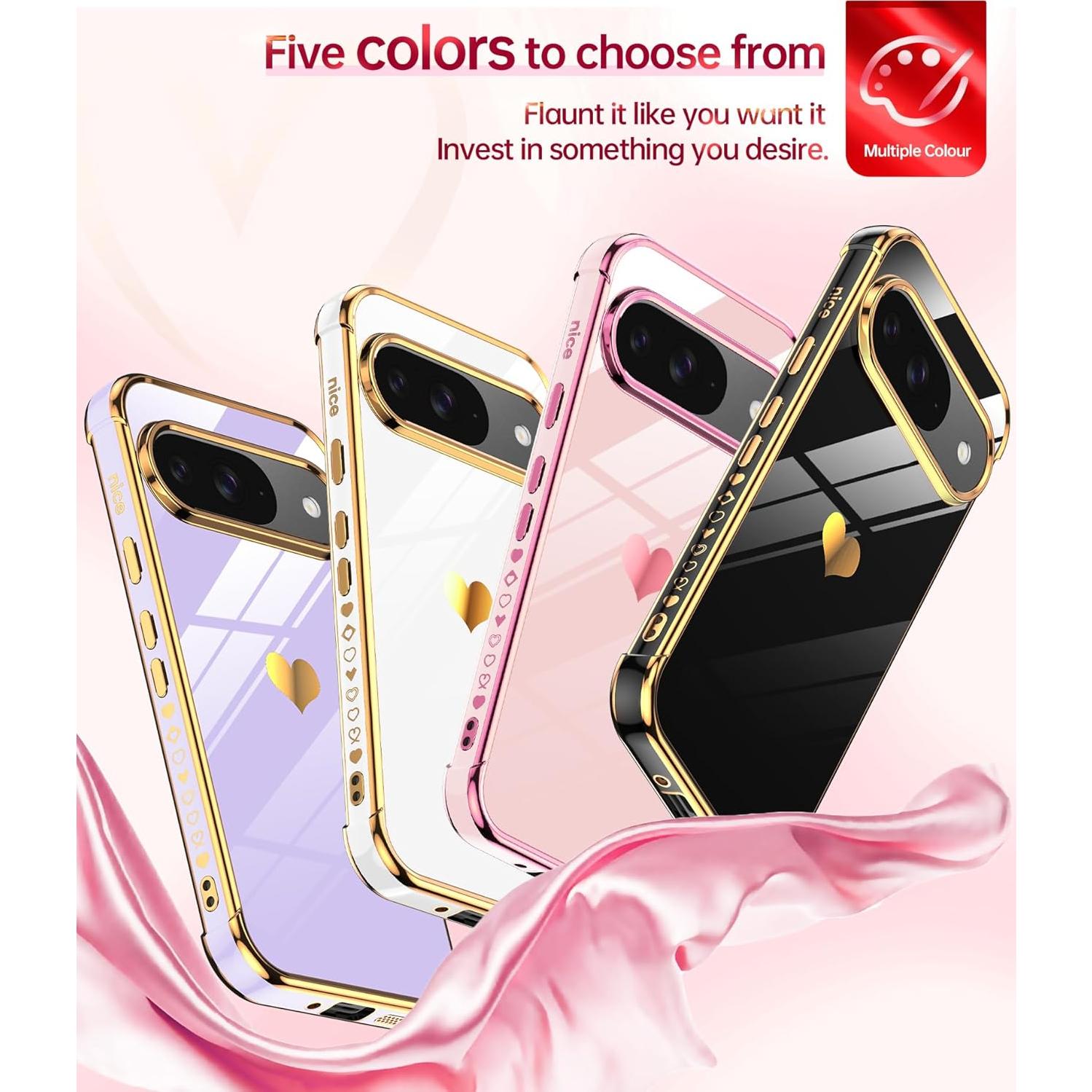 Funda TPU Rosa LeYi para Google Pixel 9/9 Pro + 2 Protectores