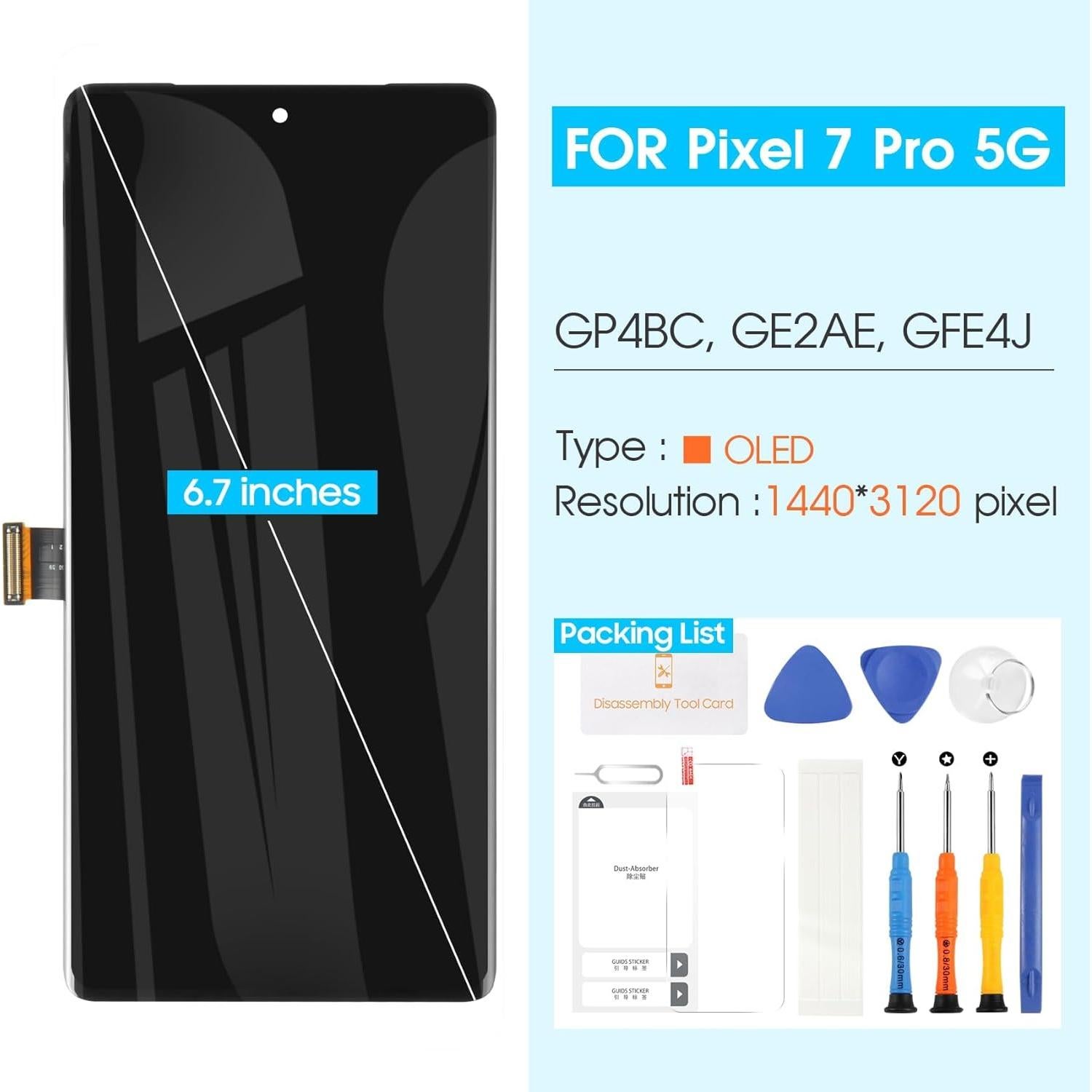 OLED for Google Pixel 7 Pro 5G Screen Replacement - for Google Pixel 7 Pro 5G LCD Display Touch Screen for Google GP4BC GE2AE LCD Digitizer Full Assembly with Repair Kits