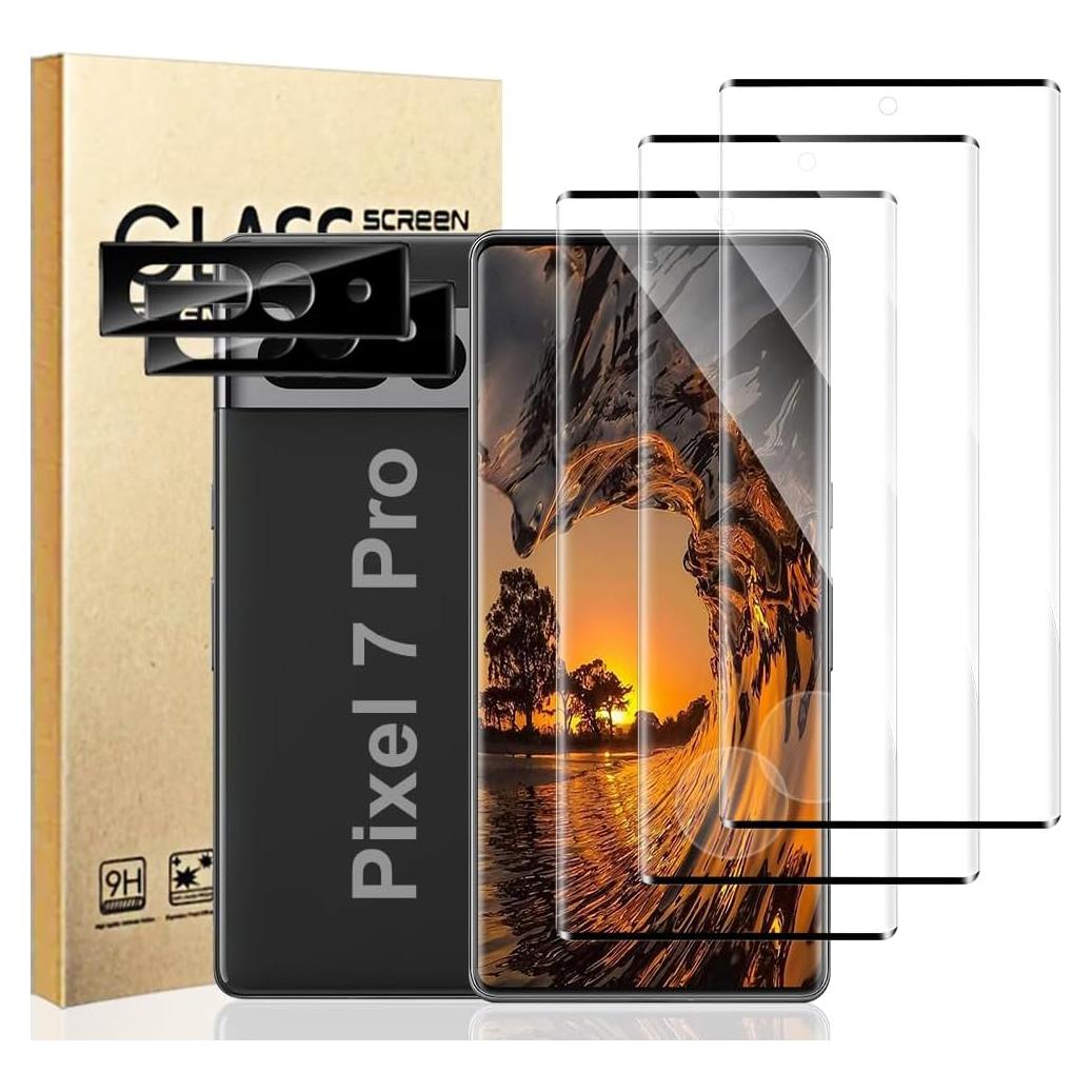 2+2 Pack Pixel 7 Pro Screen Protector with Camera Lens Protector,Support Fingerprint Unlock,3D Full Curved,9H Tempered Glass,HD Clear,Touch Sensitive,No Bubbles for Google Pixel 7 Pro 6.7 Inches