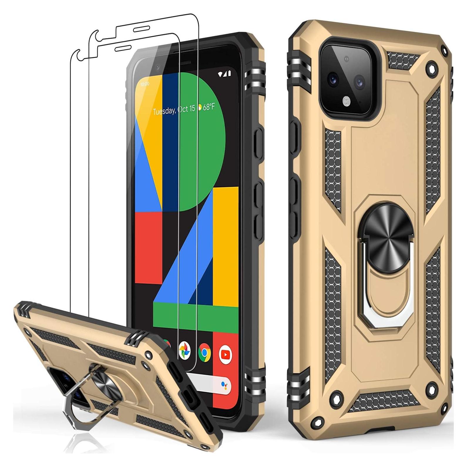 Funda Protectora LUMARKE para Google Pixel 4 Amarilla con Soporte