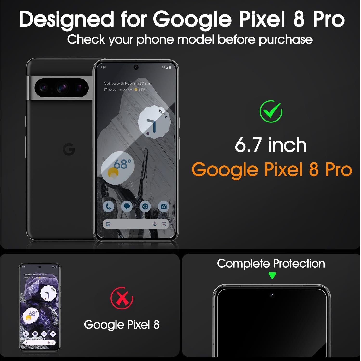 Paquete de 3 Protectores de Pantalla Privados Zonyee para Google Pixel 8 Pro