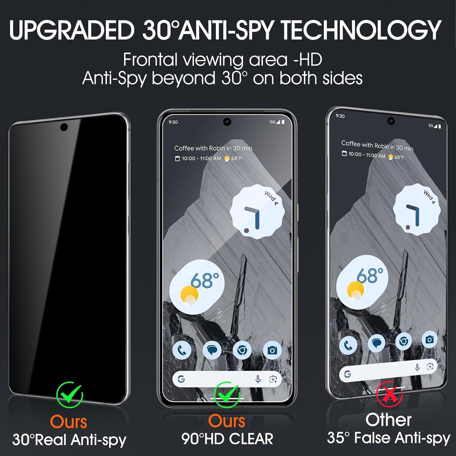 Paquete de 3 Protectores de Pantalla Privados Zonyee para Google Pixel 8 Pro