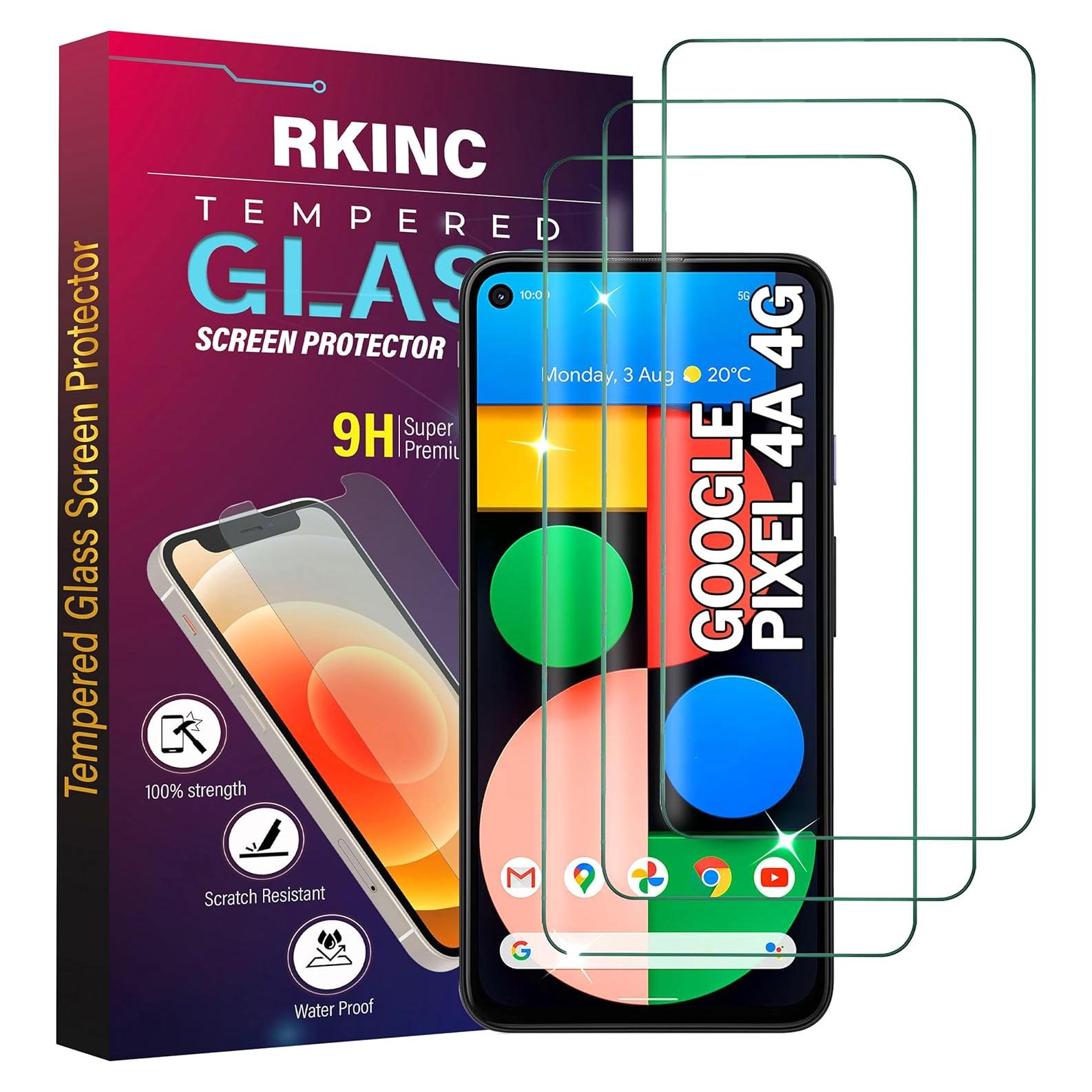 Protector de Pantalla RKINC para Google Pixel 4a - 3 Unidades, Vidrio Templado 0.33mm