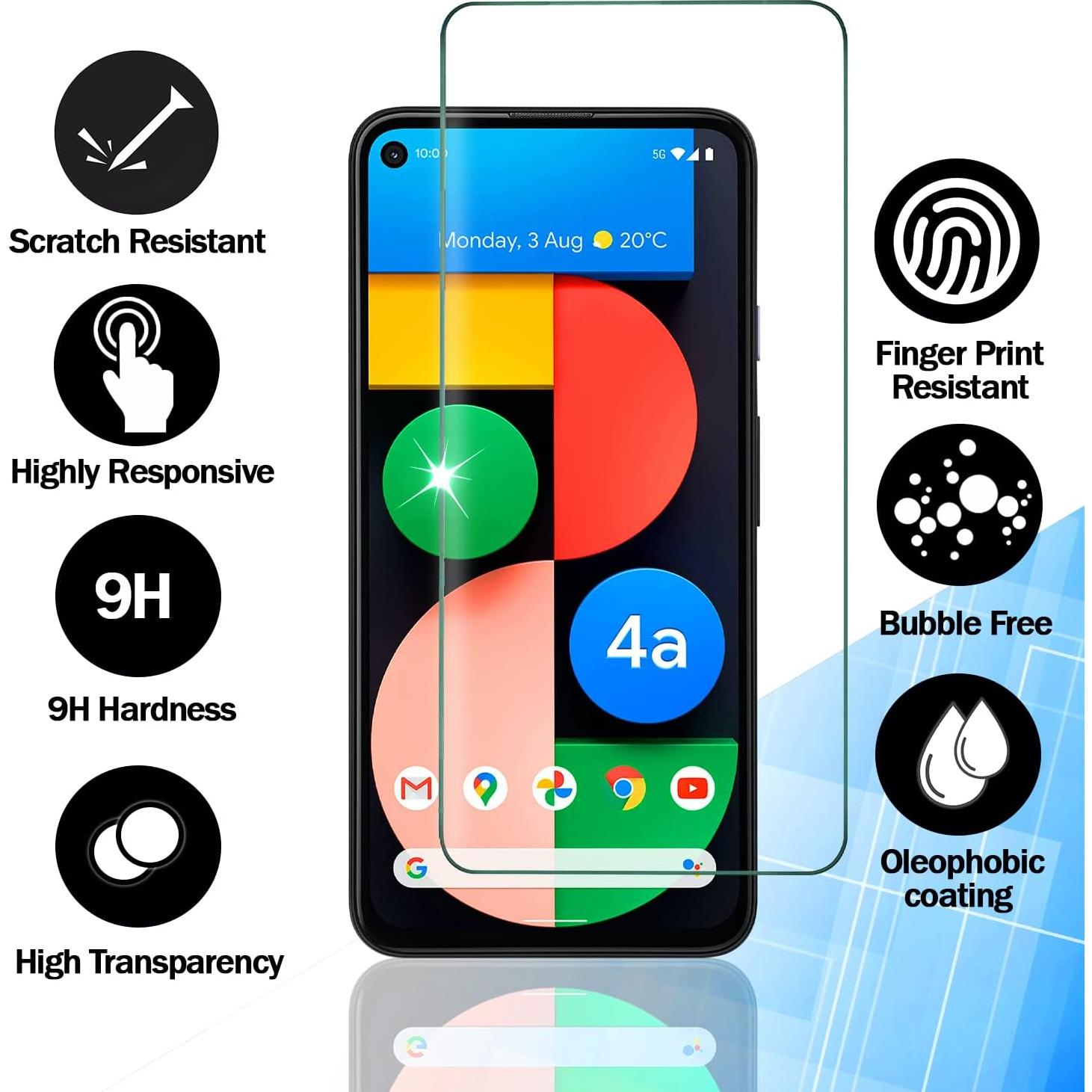 Protector de Pantalla RKINC para Google Pixel 4a - 3 Unidades, Vidrio Templado 0.33mm