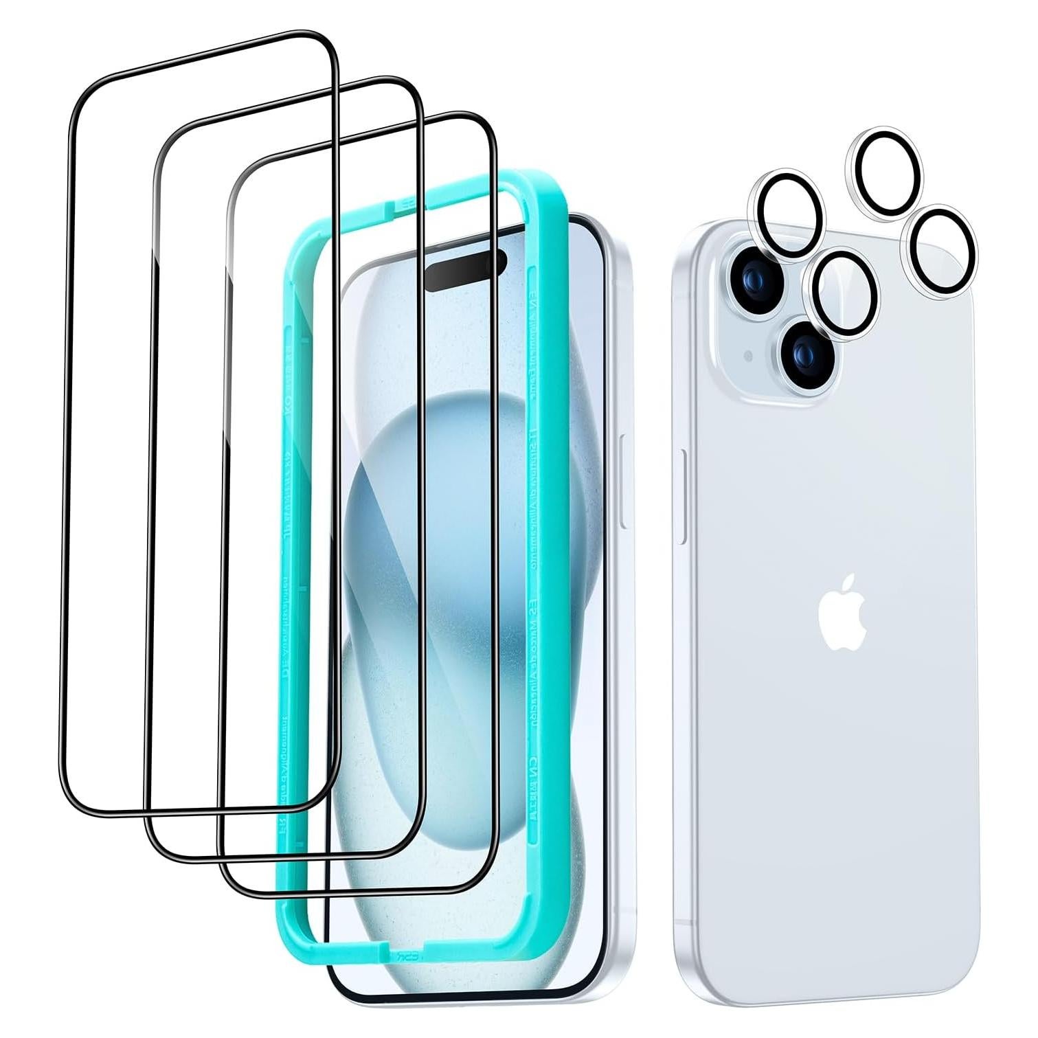 Protector de Pantalla ESR para iPhone 15 Plus - 3 Vidrio + 2 Lente