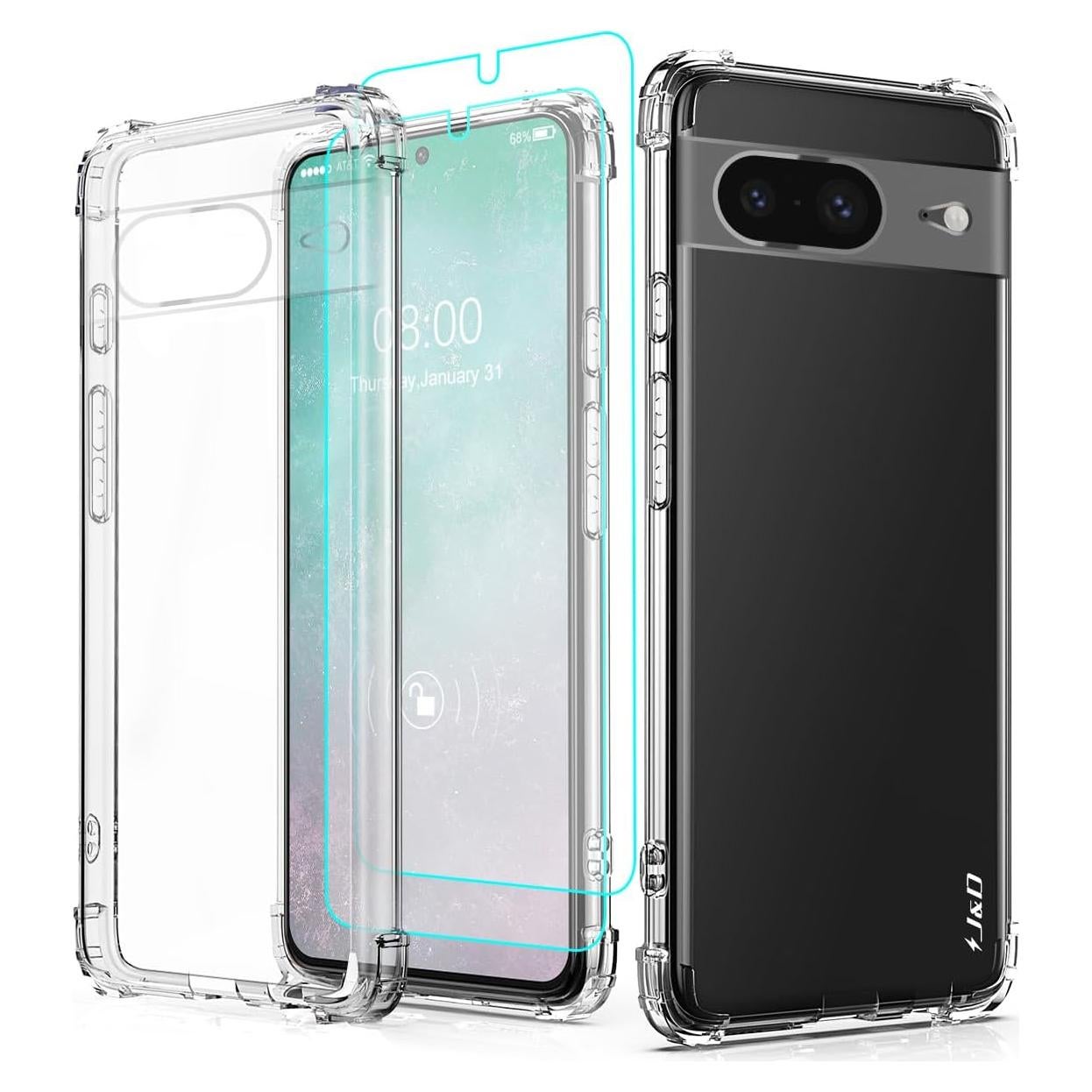 Funda Transparente J&D para Google Pixel 8 con 2 Protectores