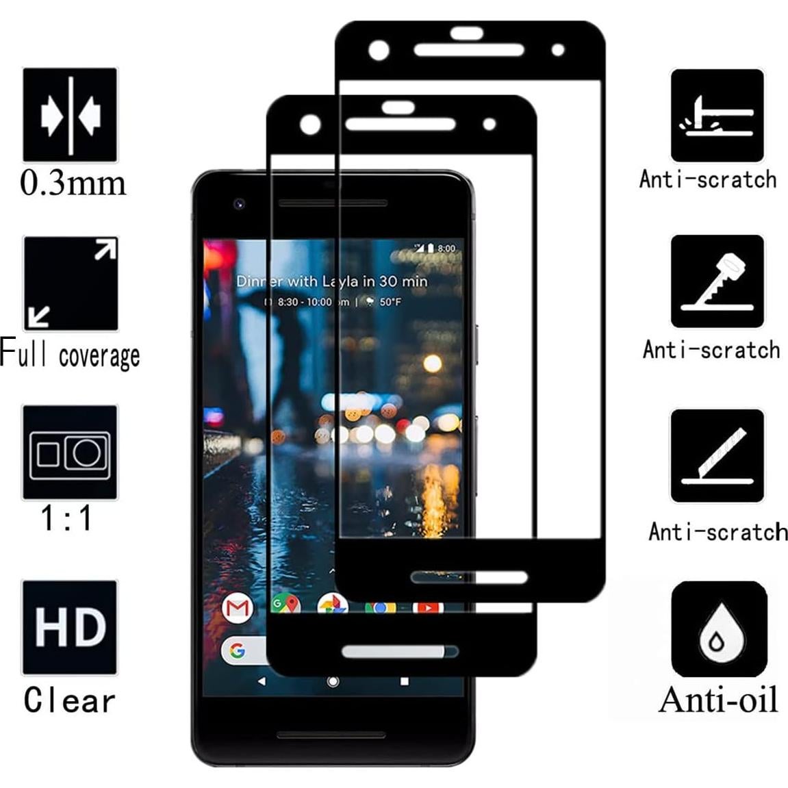 Funda de vidrio templado VIESUP para Google Pixel 2 - 2 Pack