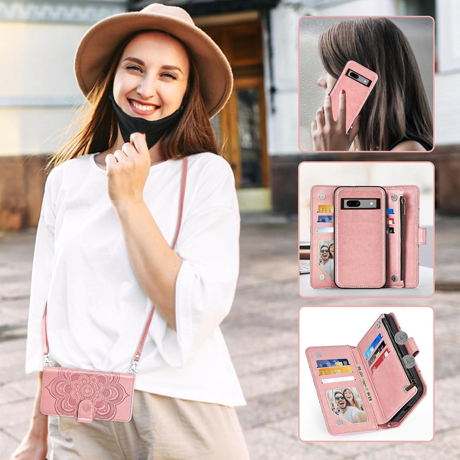 Funda Asuwish para Google Pixel 7A 5G Cartera Oro Rosa