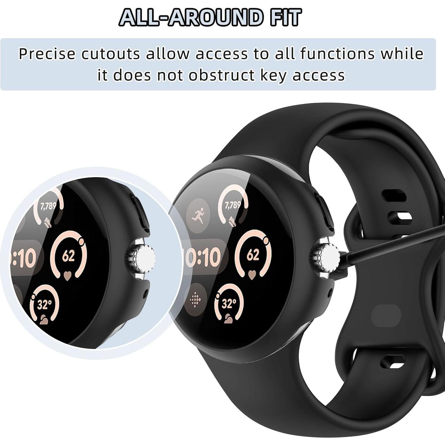 Paquete de 2 Carcasas Duras PC con Protector Vidrio para Pixel Watch 3 41mm