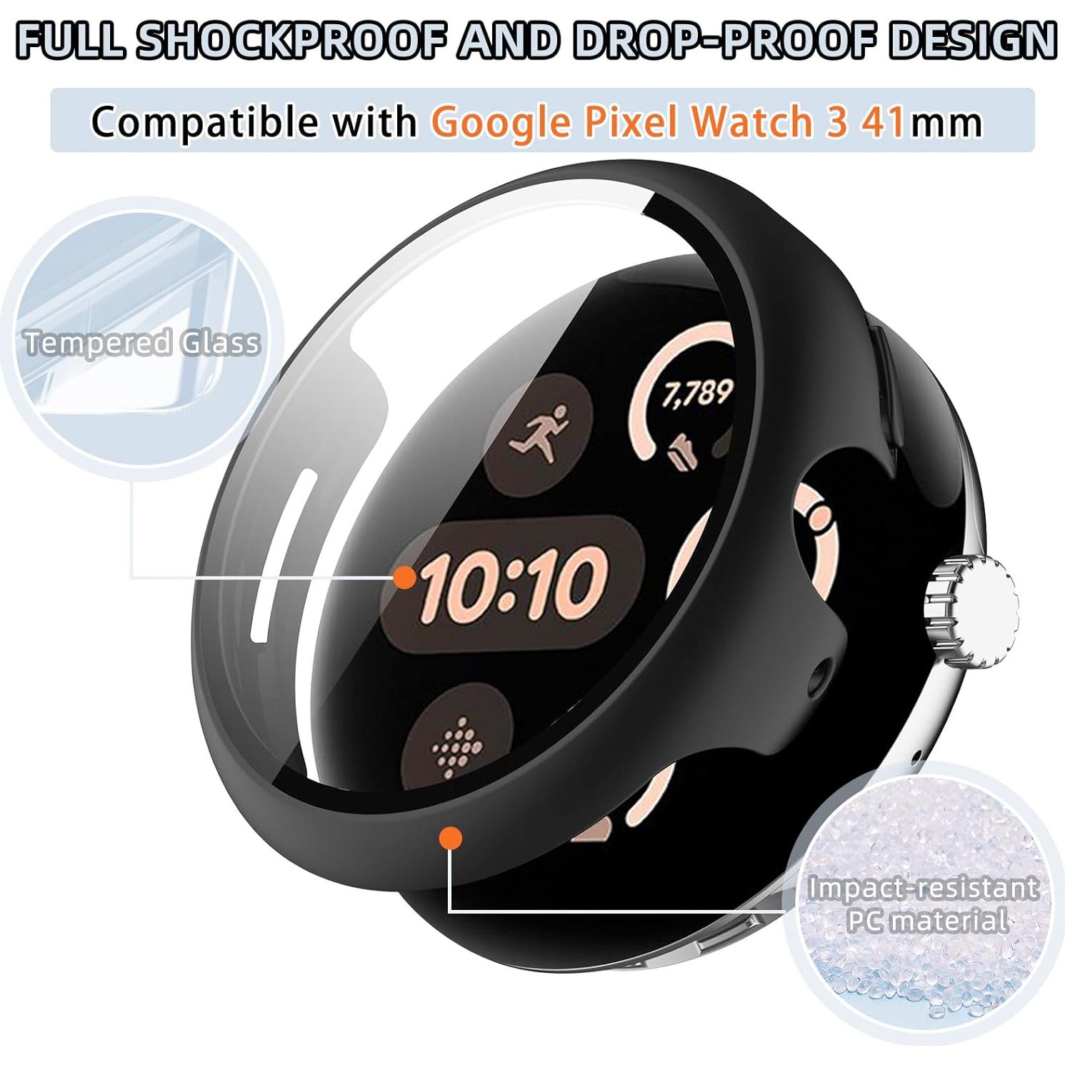 Paquete de 2 Carcasas Duras PC con Protector Vidrio para Pixel Watch 3 41mm