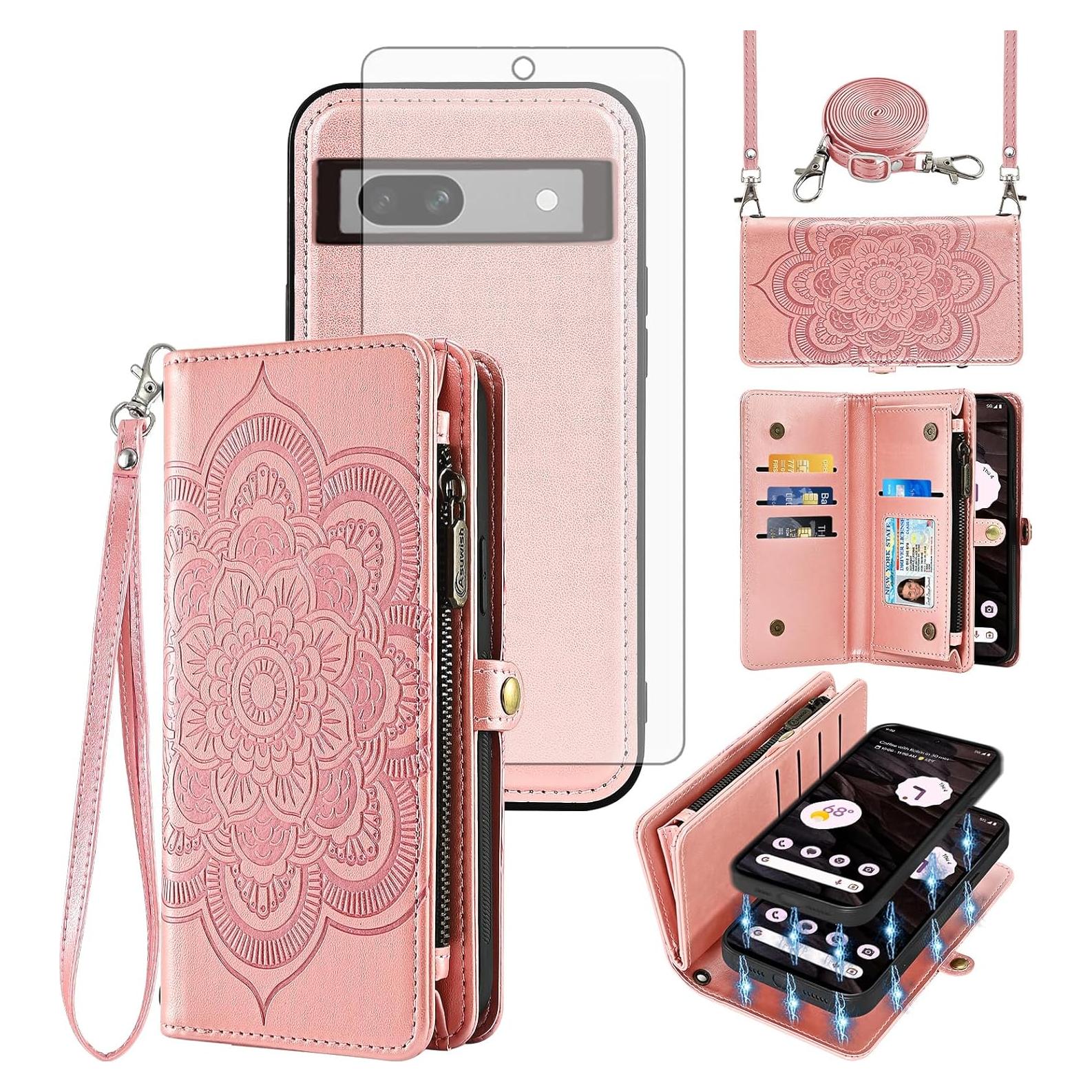 Funda Asuwish Cartera para Google Pixel 7A 5G Oro Rosa