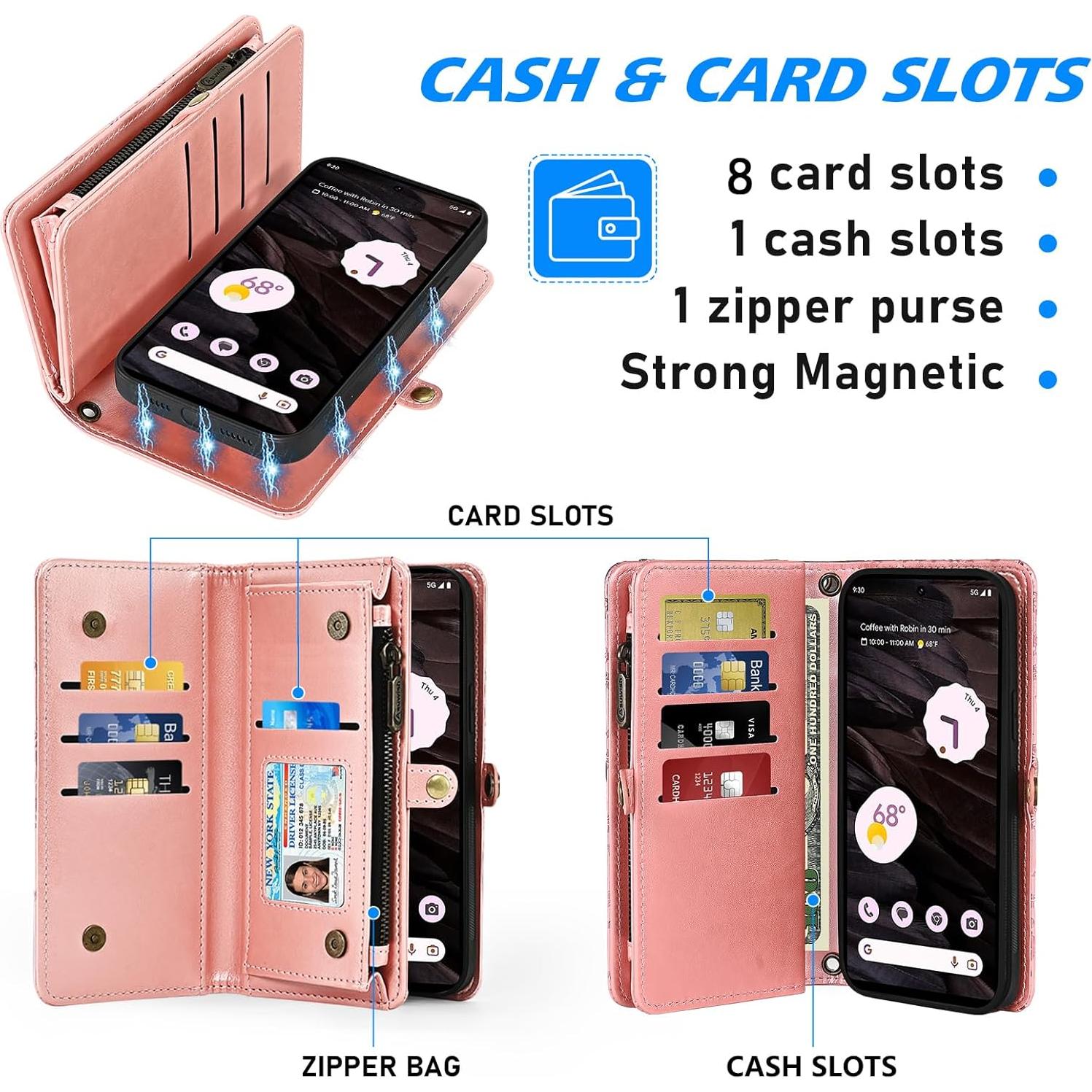 Funda Asuwish Cartera para Google Pixel 7A 5G Oro Rosa