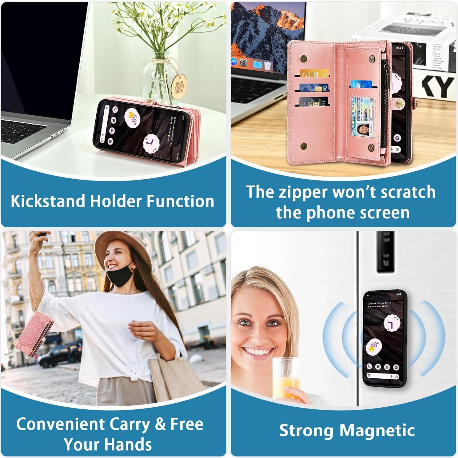 Funda Asuwish Cartera para Google Pixel 7A 5G Oro Rosa