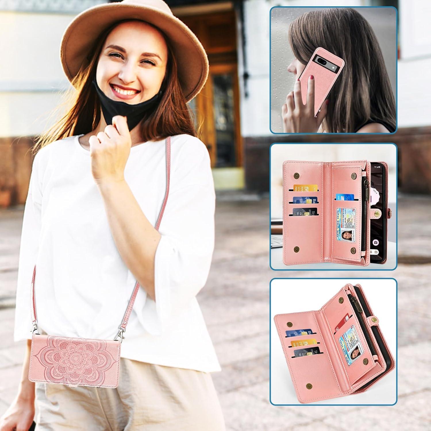 Funda Asuwish Cartera para Google Pixel 7A 5G Oro Rosa