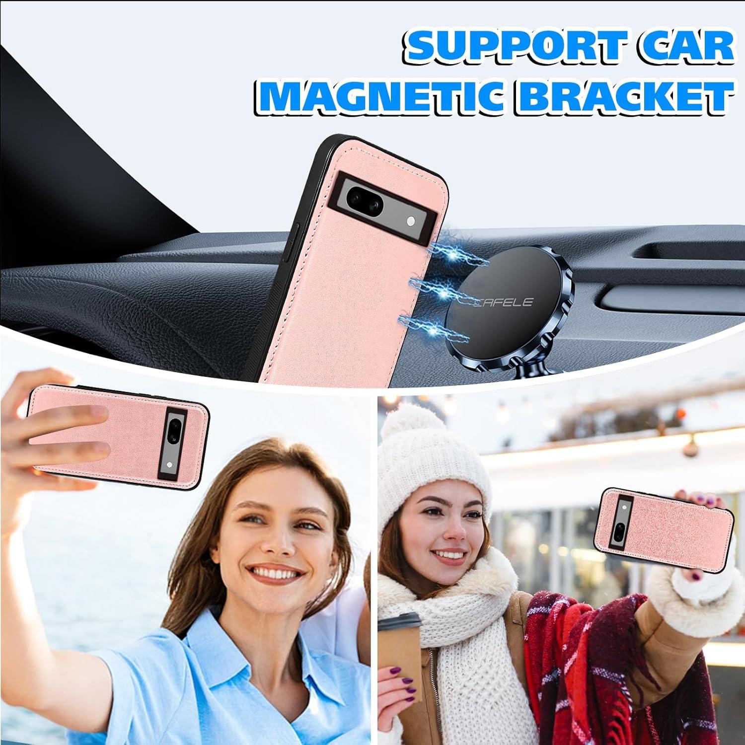 Funda Asuwish Cartera para Google Pixel 7A 5G Oro Rosa