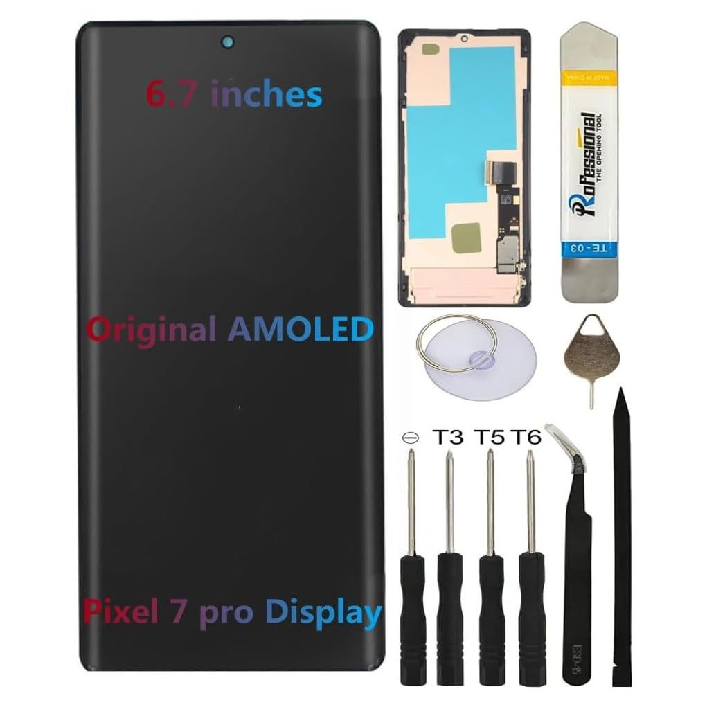 6.7" Original for Google Pixel 7 Pro Display Touch Screen Digitizer Pixel 7 Pro GP4BC GE2AE LCD Screen Replacement (with Bracket + Tools)