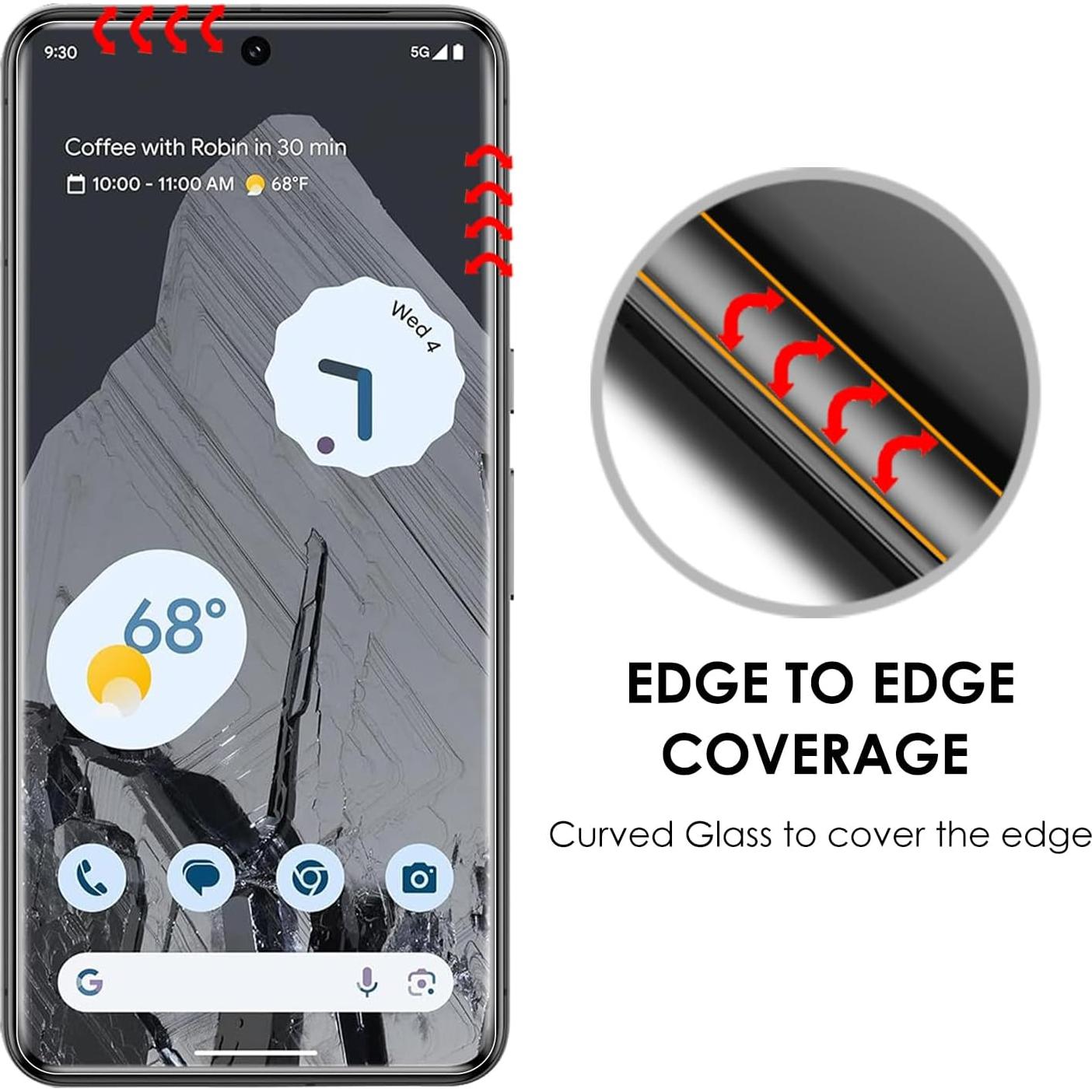 UV Screen Protector for Pixel 8 Pro, Tempered Glass, Edge to Edge Full Coverage,9H hardness Scratch Resistant