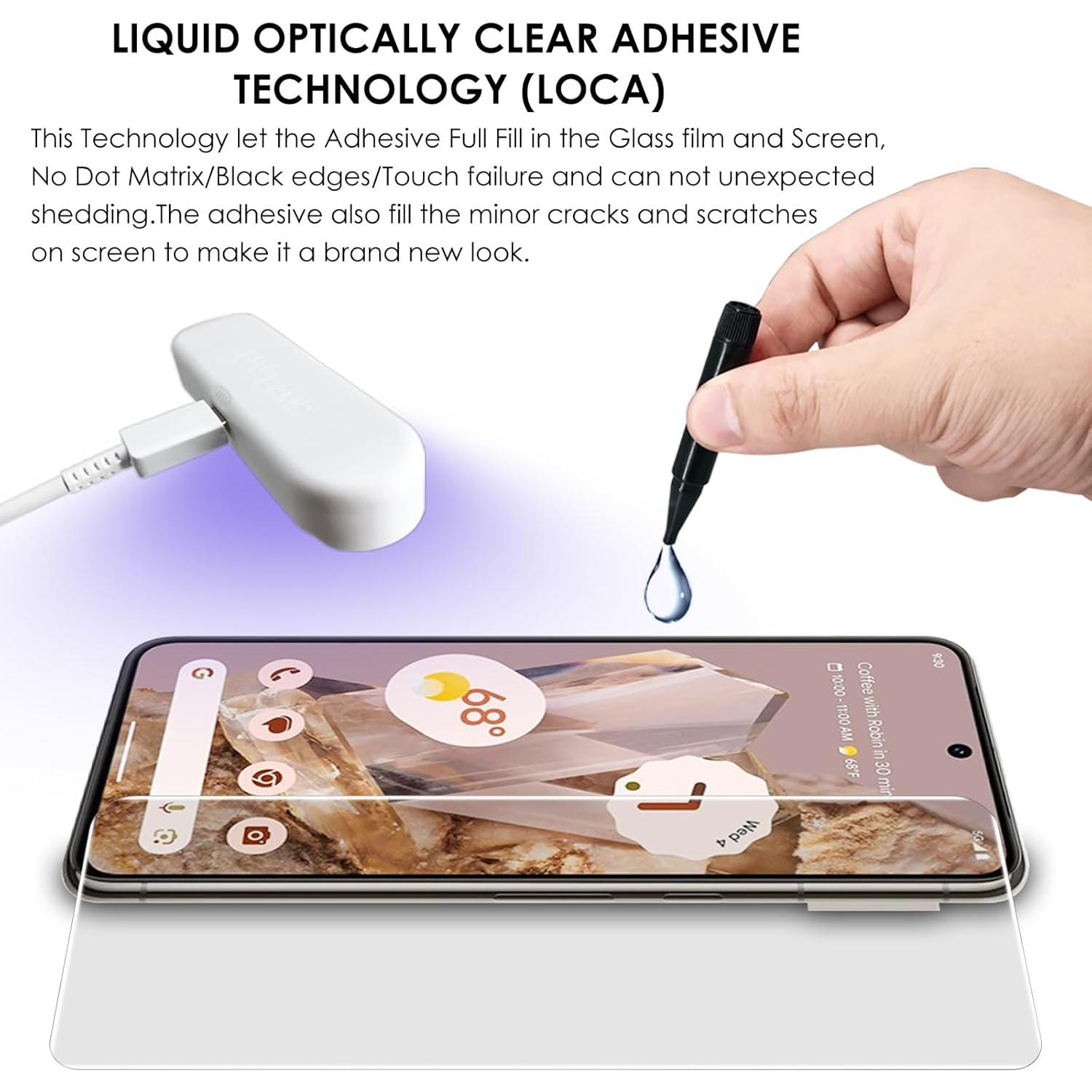 UV Screen Protector for Pixel 8 Pro, Tempered Glass, Edge to Edge Full Coverage,9H hardness Scratch Resistant