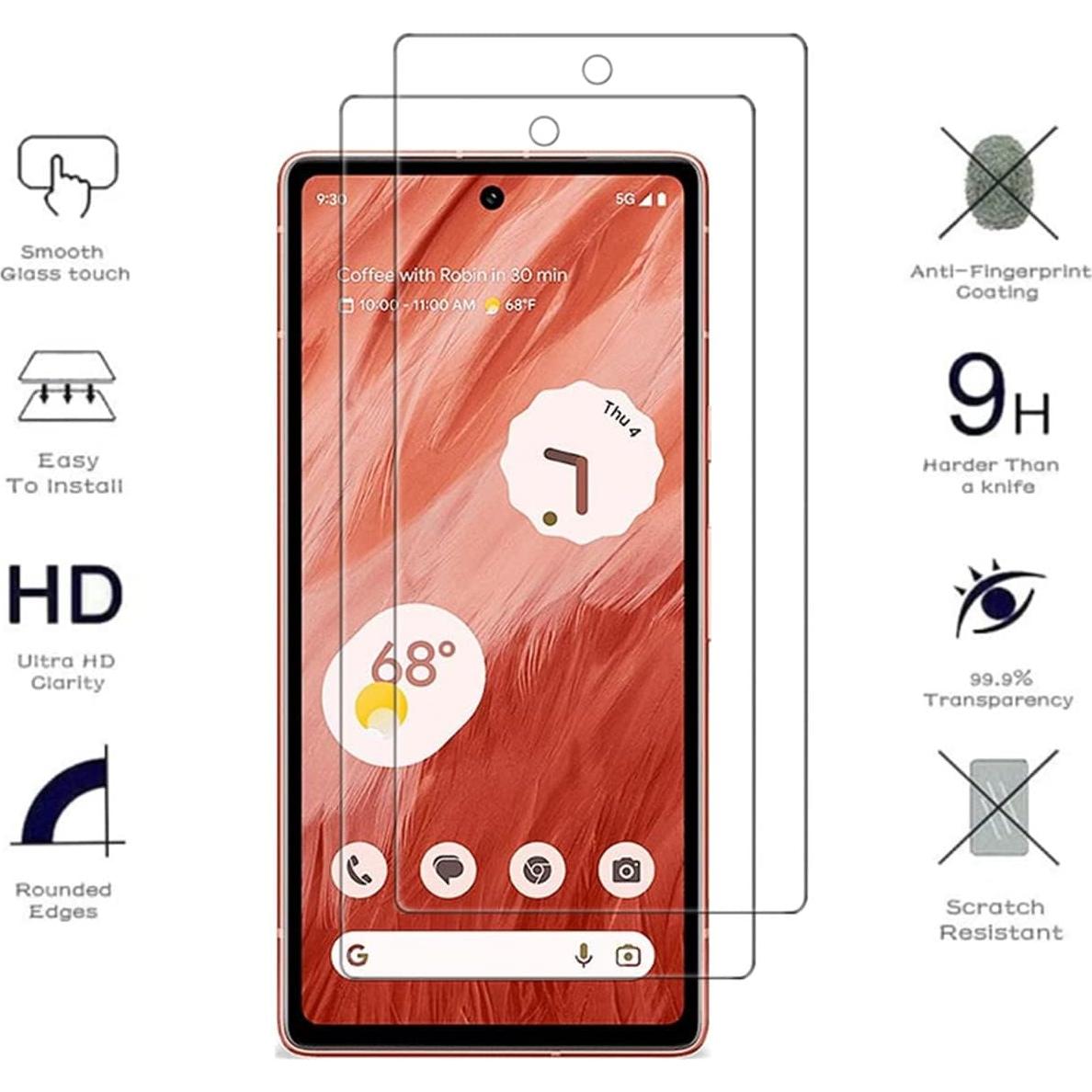 Screen Protector for Google Pixel 7a 2023, [2 Pcs] 9H Hardness Anti-Scratch Bubble Free Case Friendly Tempered Glass Protective Film for Pixel 7a 2023