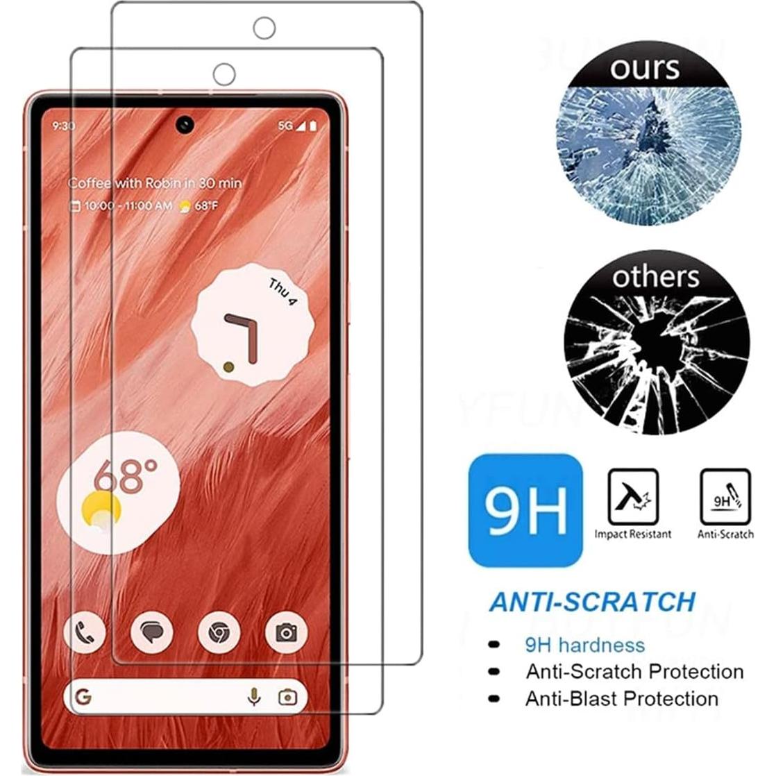 Screen Protector for Google Pixel 7a 2023, [2 Pcs] 9H Hardness Anti-Scratch Bubble Free Case Friendly Tempered Glass Protective Film for Pixel 7a 2023