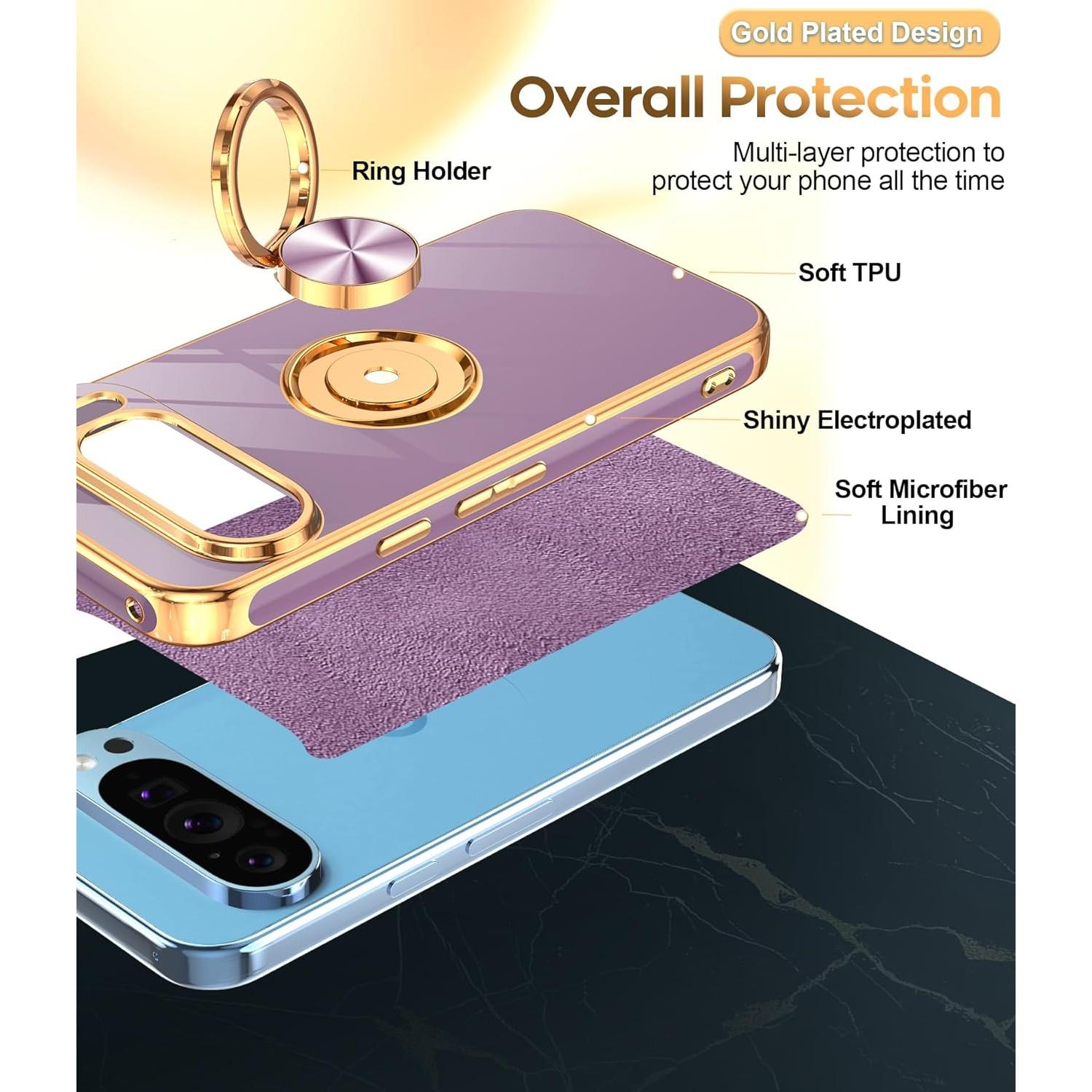 Funda LeYi para Google Pixel 9 Pro 6.3" Rosa Dorado 360°