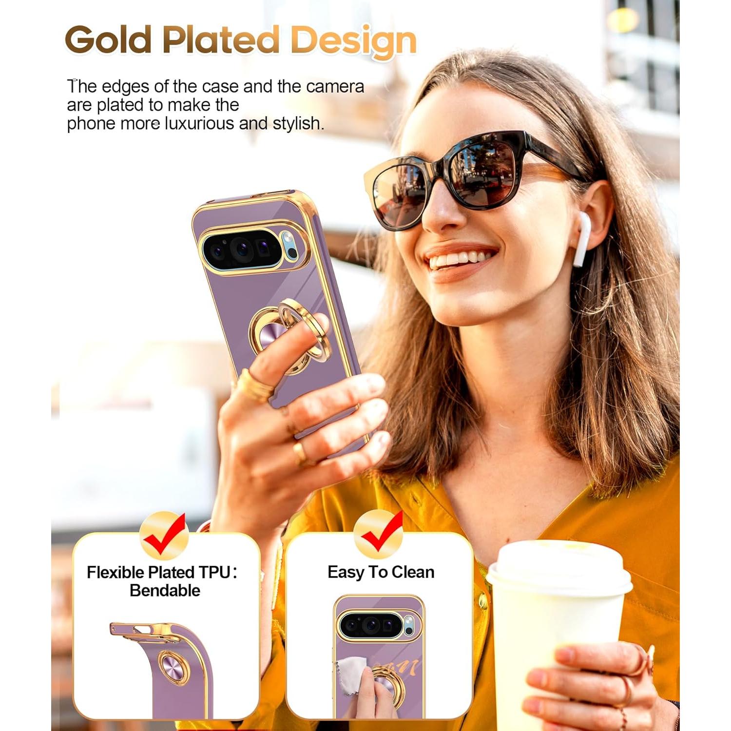 Funda LeYi para Google Pixel 9 Pro 6.3" Rosa Dorado 360°