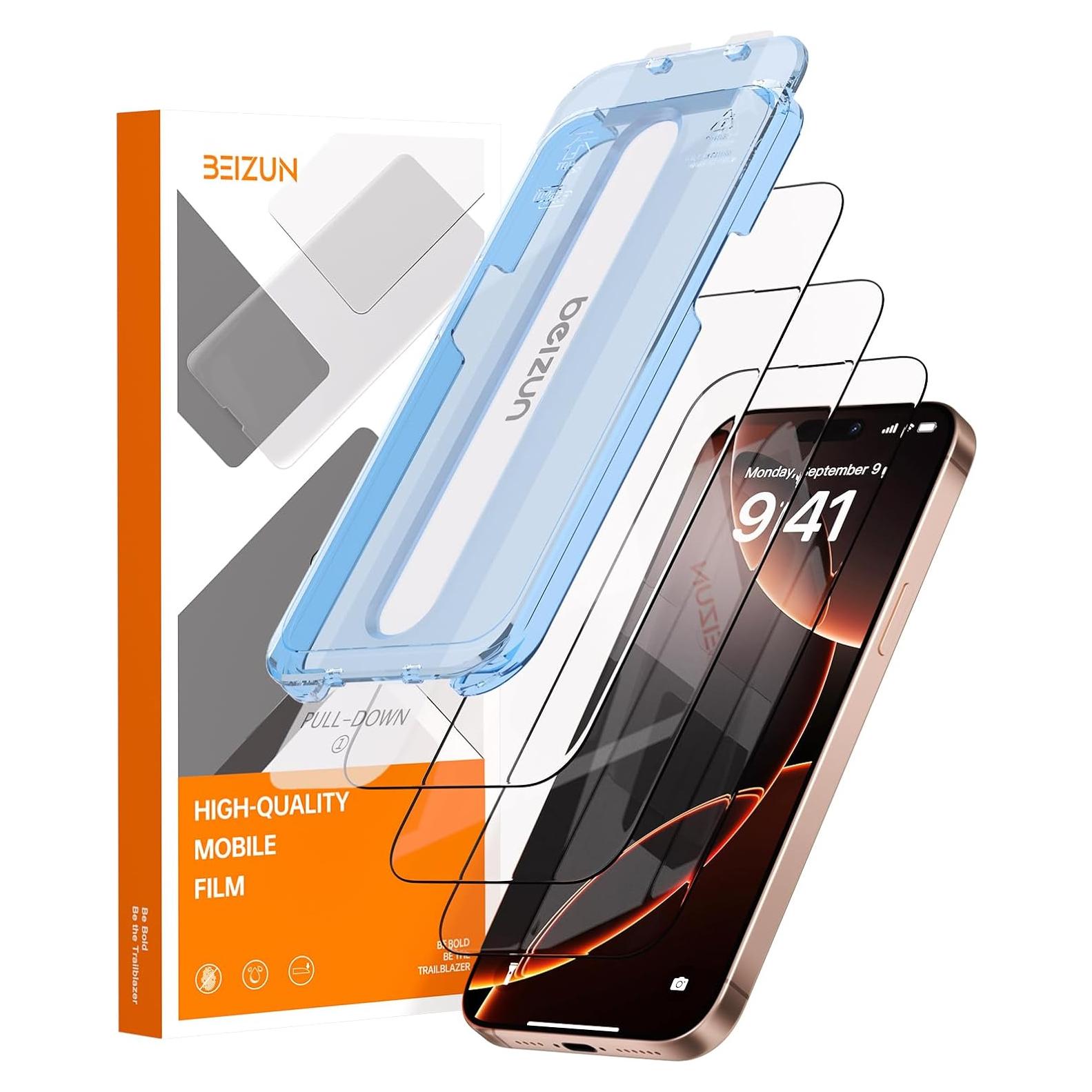 Protector de Pantalla Beizun 3 Pack para iPhone 15/16 6.1" HD 9H