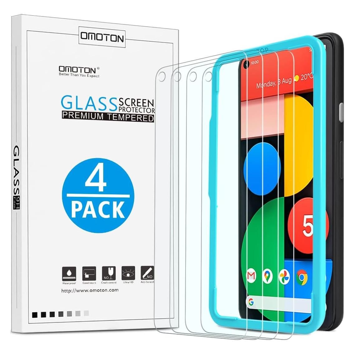Protector de Pantalla OMOTON para Google Pixel 5 - Vidrio Templado 4-Pack