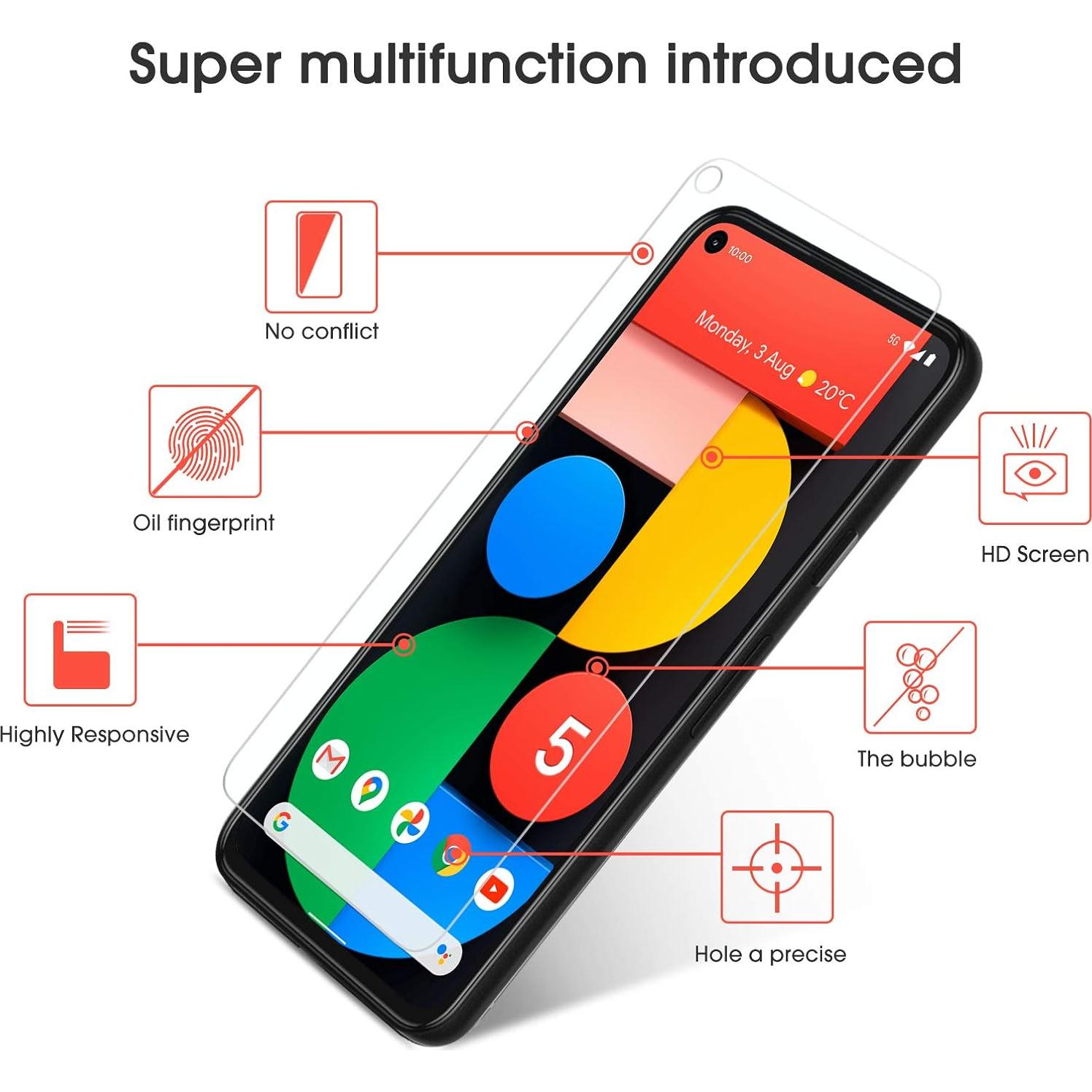 Protector de Pantalla OMOTON para Google Pixel 5 - Vidrio Templado 4-Pack