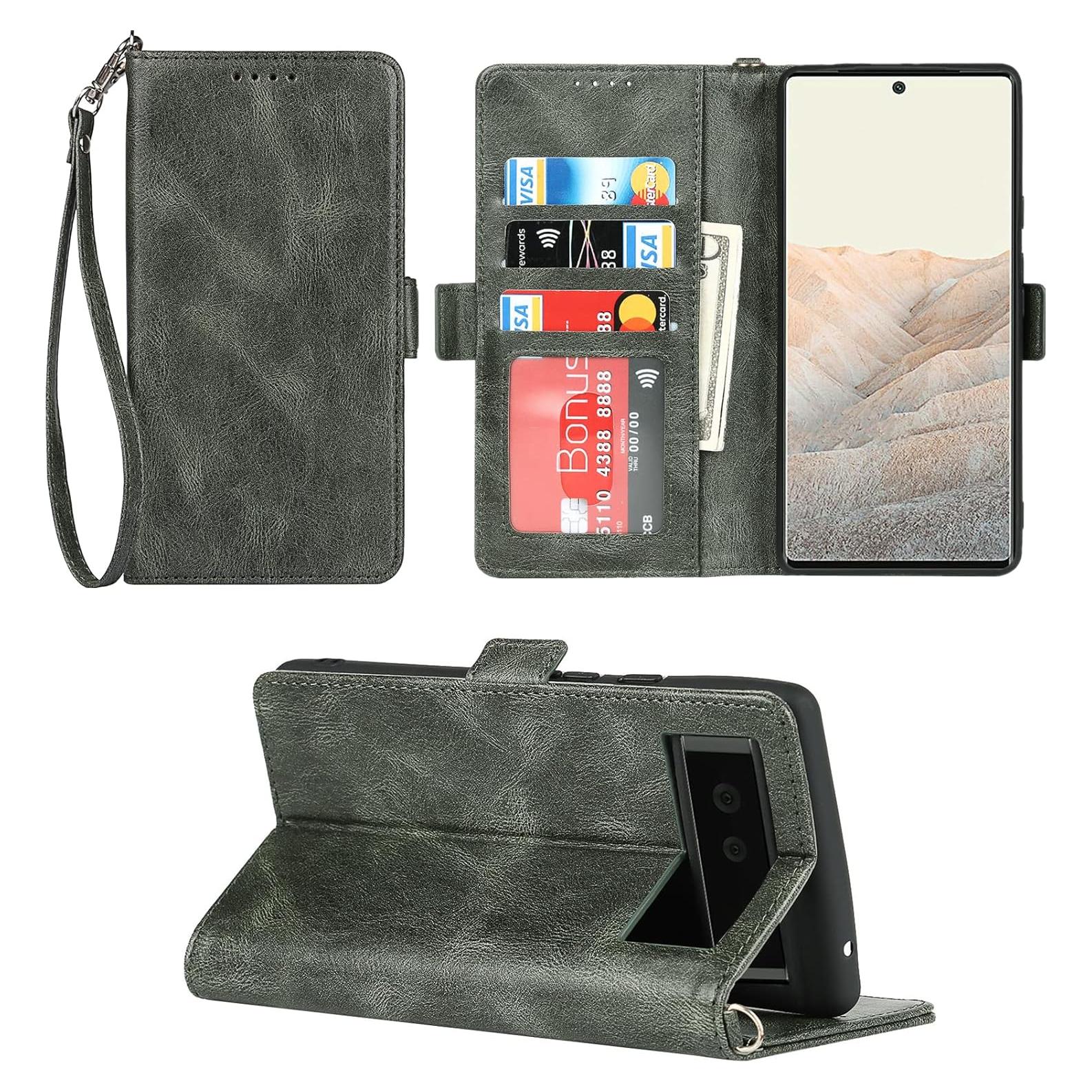 Funda Cartera Plegable Verde para Google Pixel 6 5G con RFID