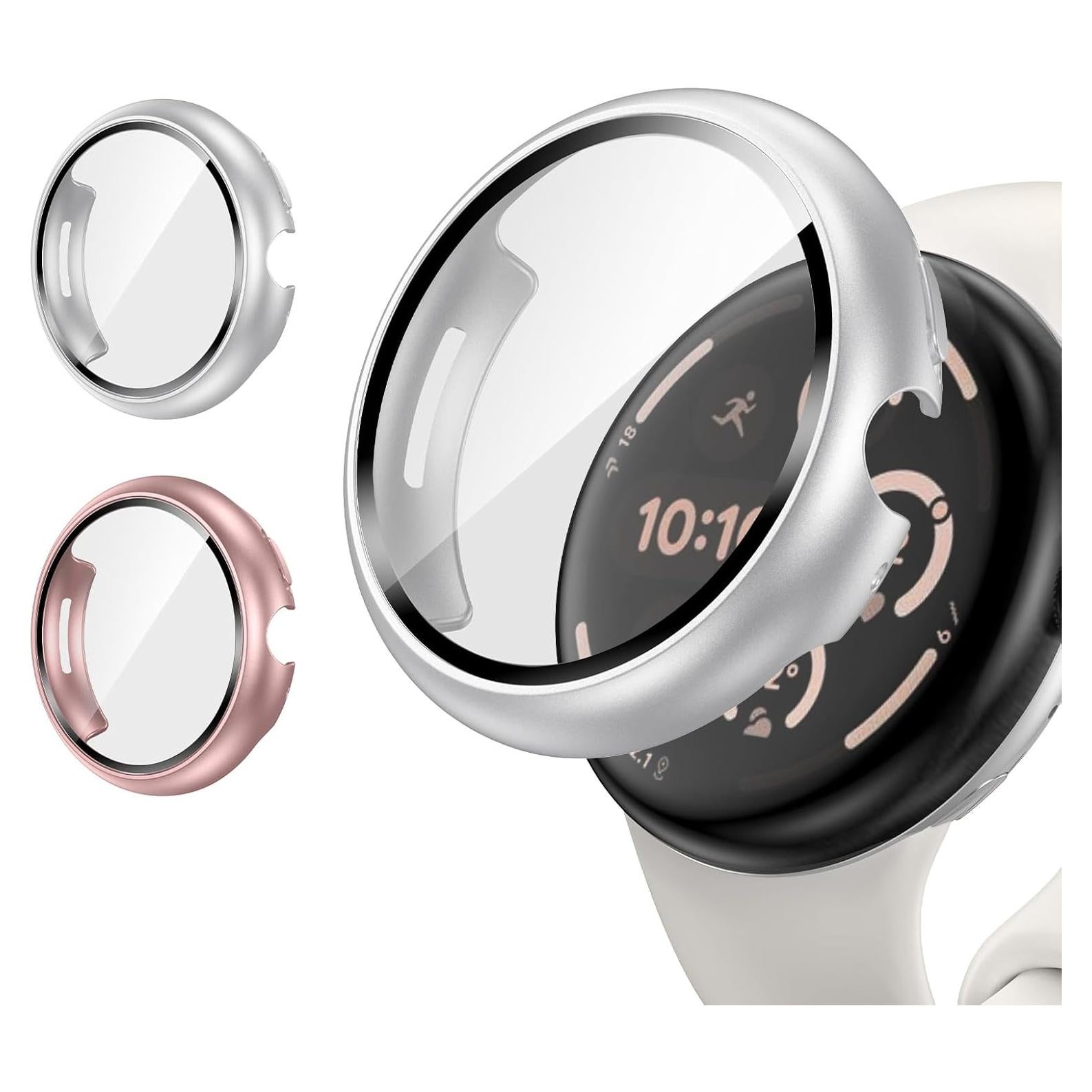 Funda Goton para Google Pixel Watch 3 45mm - 2 Piezas, Oro Rosa y Plata