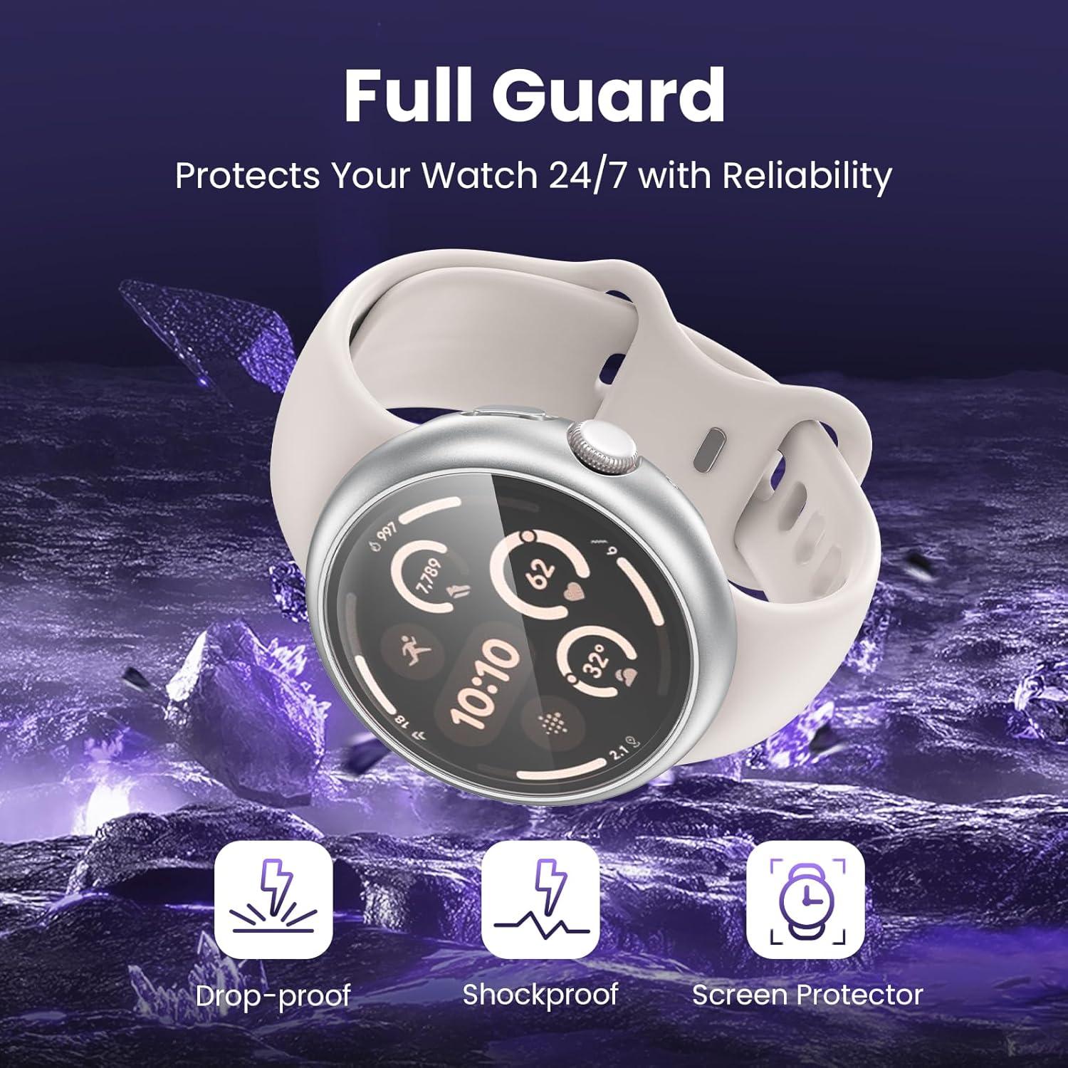 Funda Goton para Google Pixel Watch 3 45mm - 2 Piezas, Oro Rosa y Plata