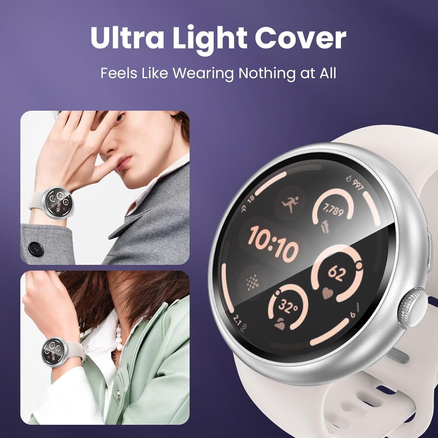 Funda Goton para Google Pixel Watch 3 45mm - 2 Piezas, Oro Rosa y Plata