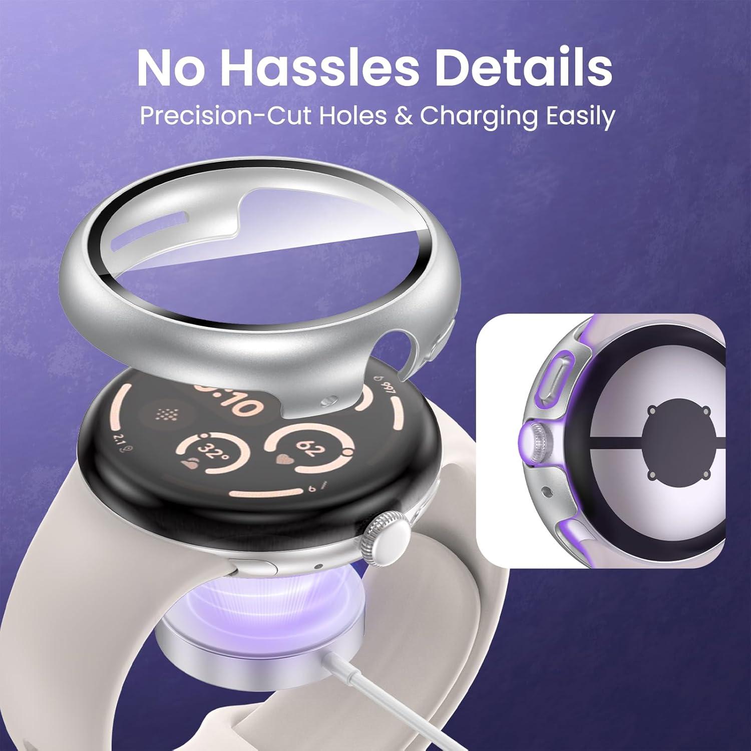 Funda Goton para Google Pixel Watch 3 45mm - 2 Piezas, Oro Rosa y Plata