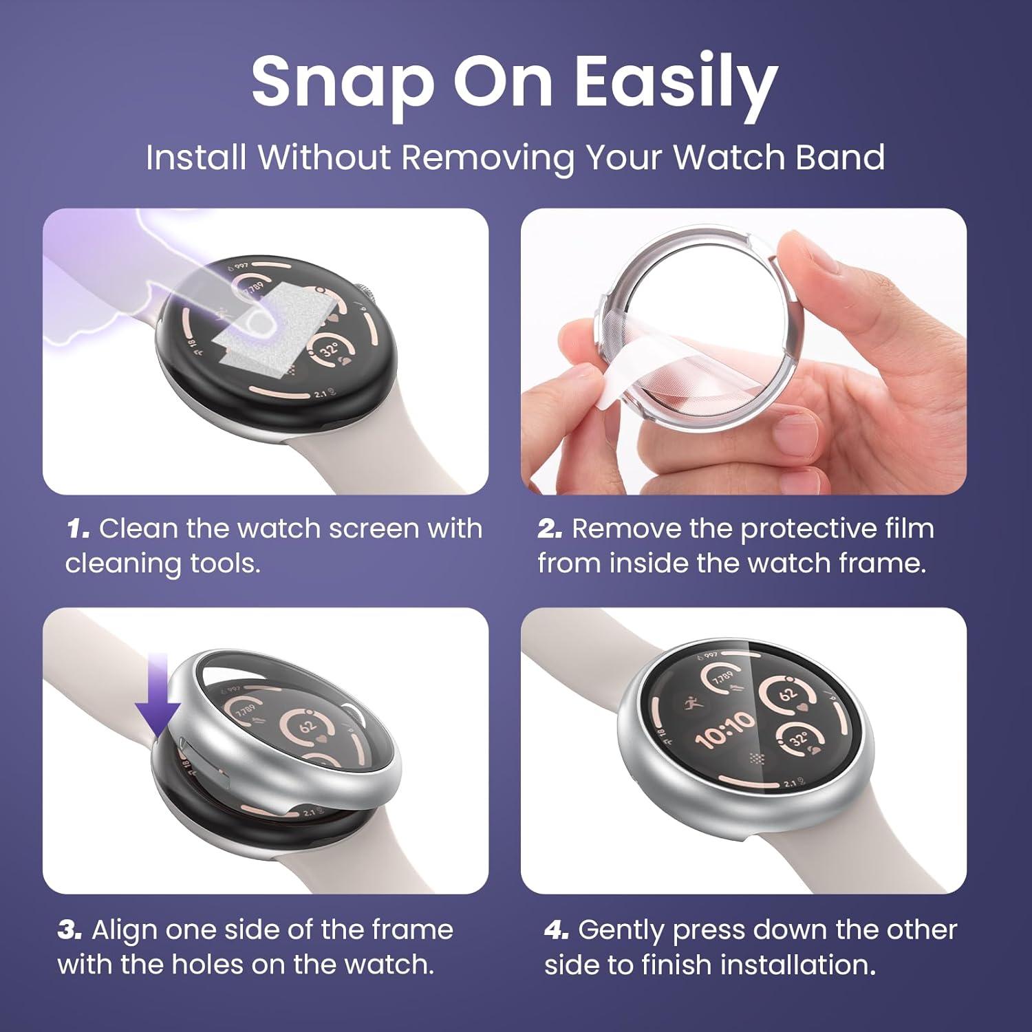 Funda Goton para Google Pixel Watch 3 45mm - 2 Piezas, Oro Rosa y Plata