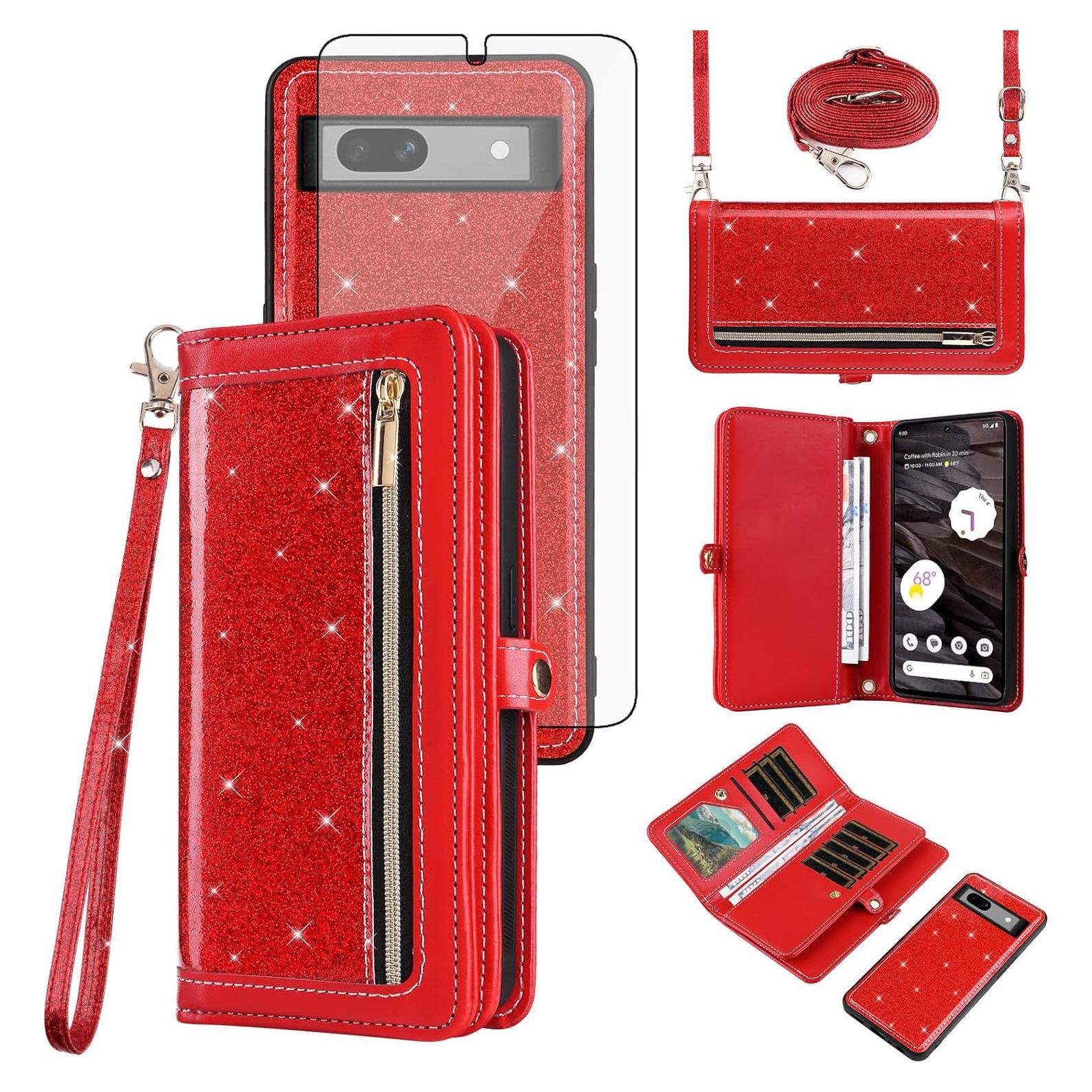 Funda Asuwish para Google Pixel 7A 5G Rojo con Correa y Protector